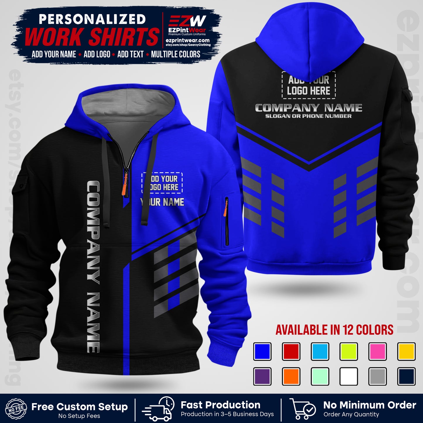 Custom All Over Print Work Uniform Shirt with Name, Logo & Text | Custom Hawaiian Shirt | Company Shirt | Employee Uniform UNF09