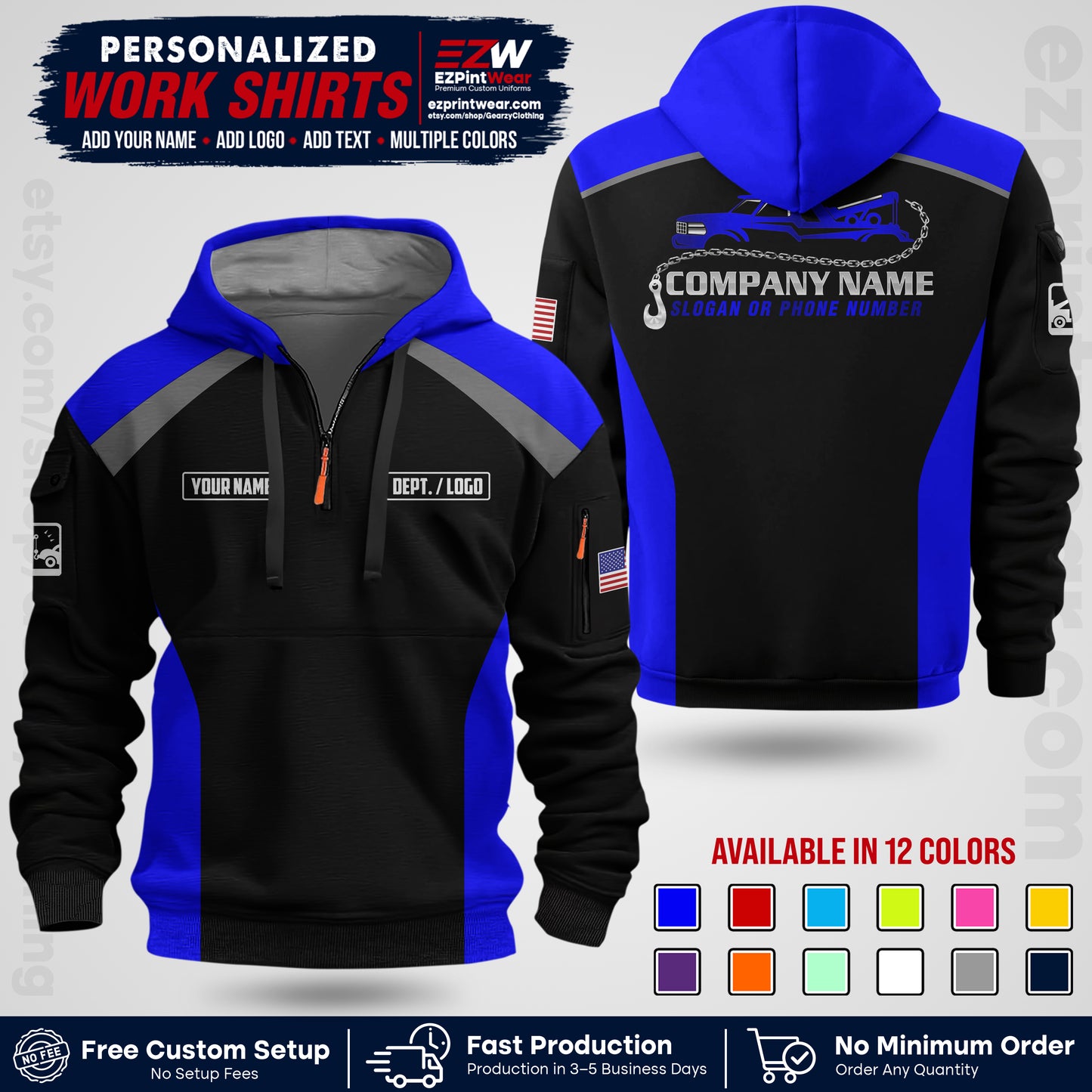 Custom Towing Shirt with Name, Logo & Text | Towing Company Uniform | Workwear TW01