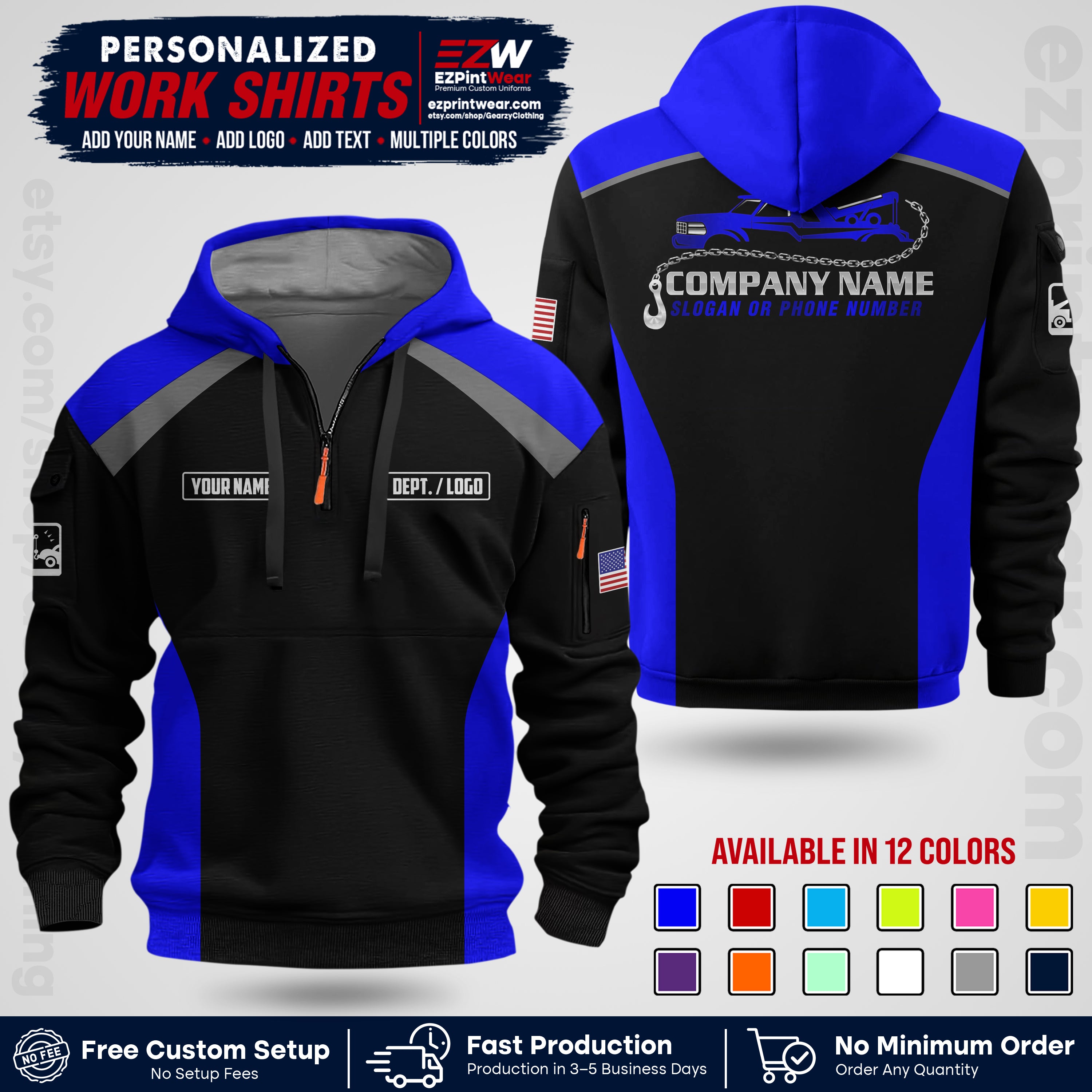 Custom Towing Shirt with Name, Logo & Text | Towing Company Uniform | Workwear TW01