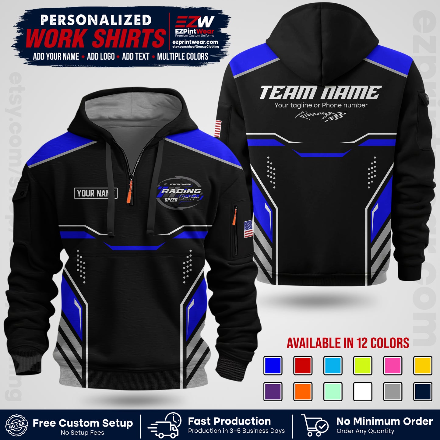 Custom Racing Shirt with Name, Logo & Text | Race Team Uniform | Crew Apparel RC10
