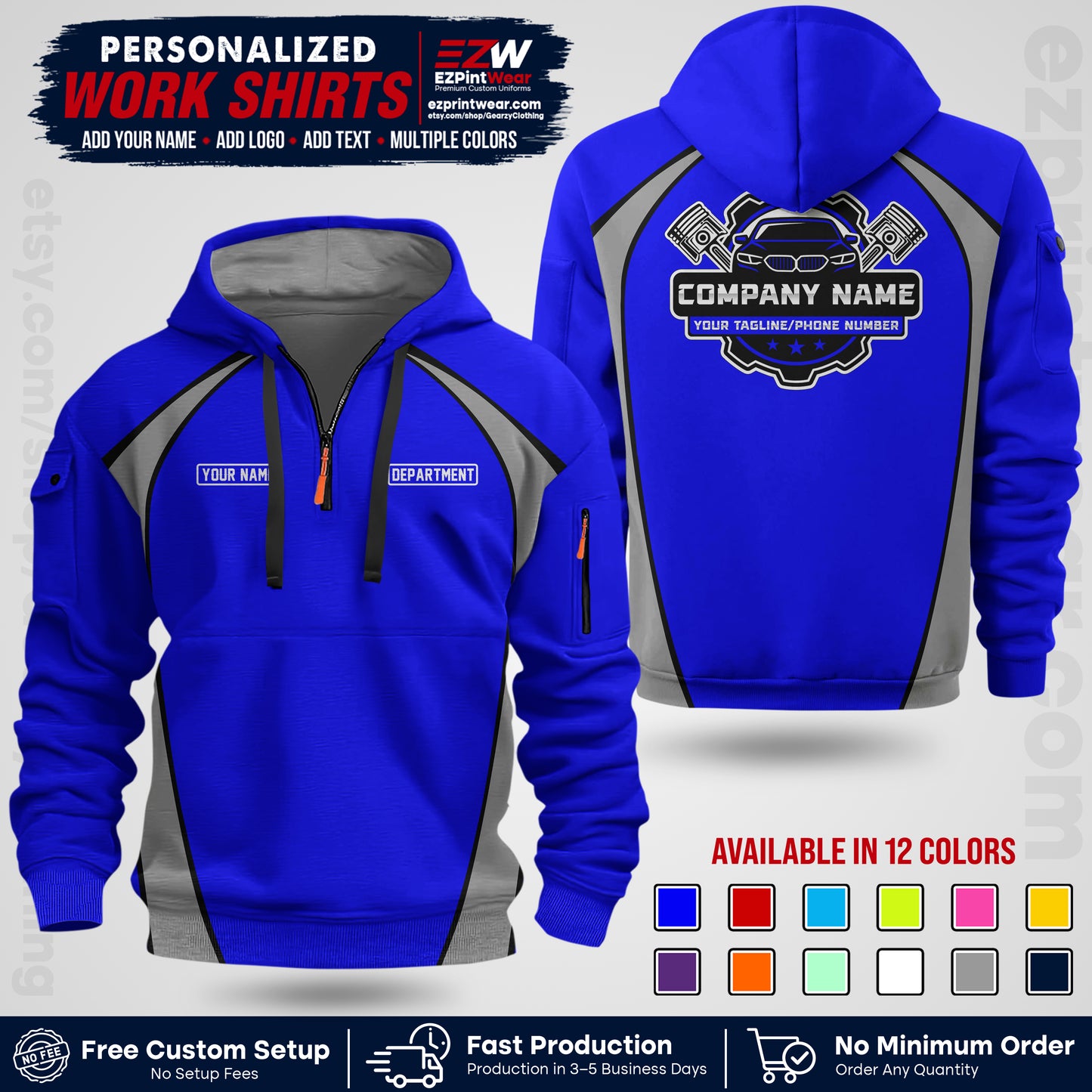Custom Mechanic Work Shirt with Name, Logo & Text | Auto Shop Uniform | Workwear MCN 09