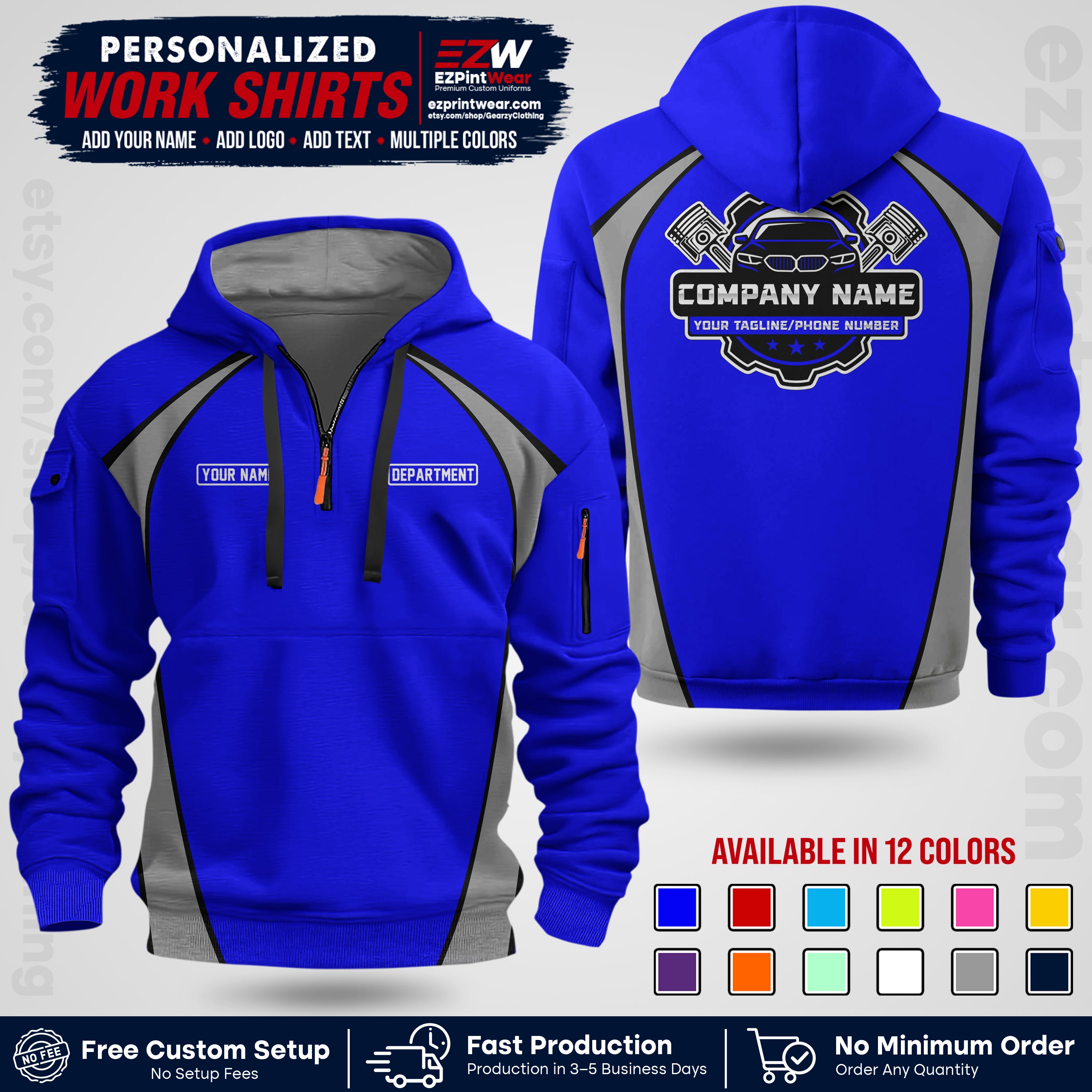 Custom Mechanic Work Shirt with Name, Logo & Text | Auto Shop Uniform | Workwear MCN 09