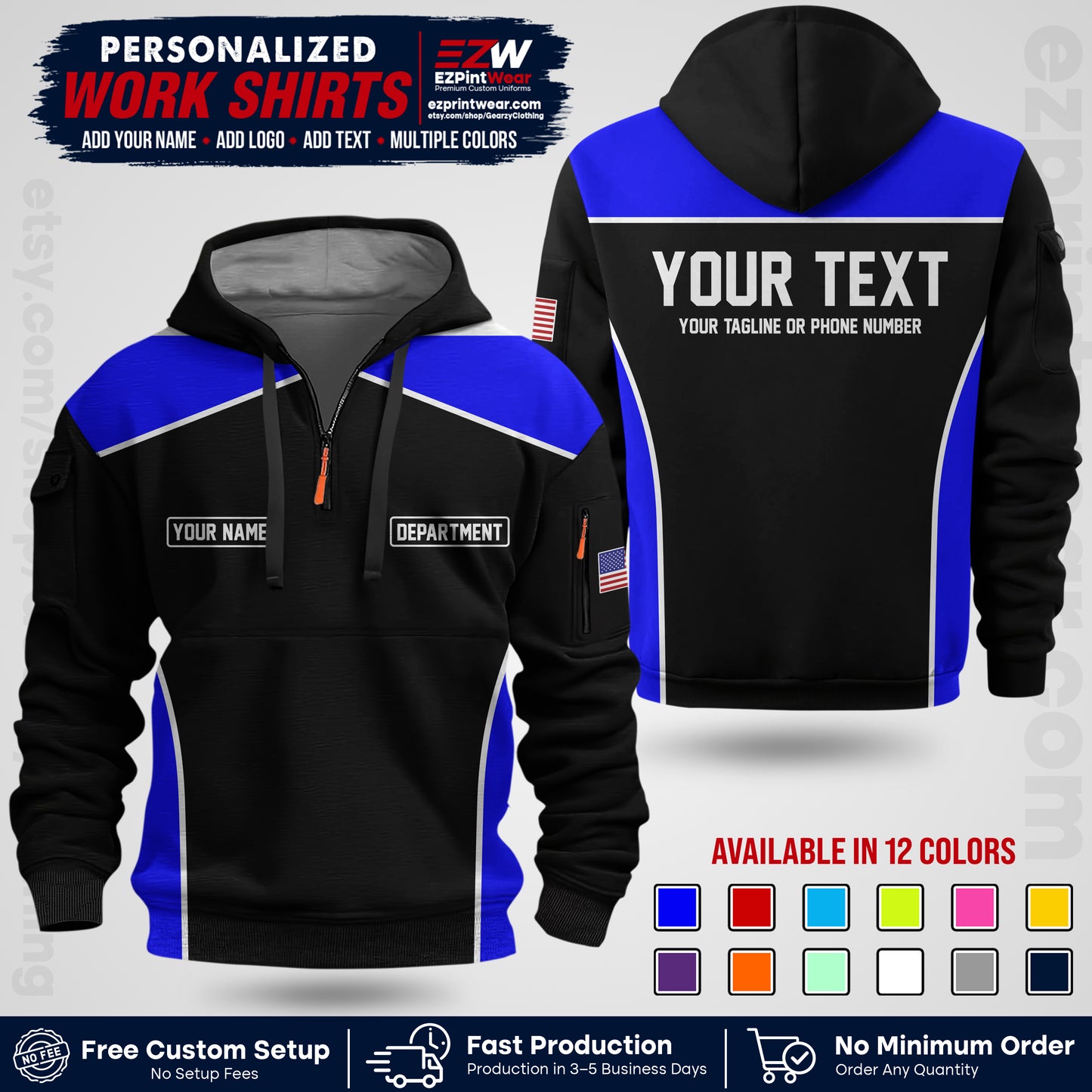 Custom All Over Print Work Uniform Shirt with Name, Logo & Text | Custom Hawaiian Shirt | Company Shirt | Employee Uniform UNF12