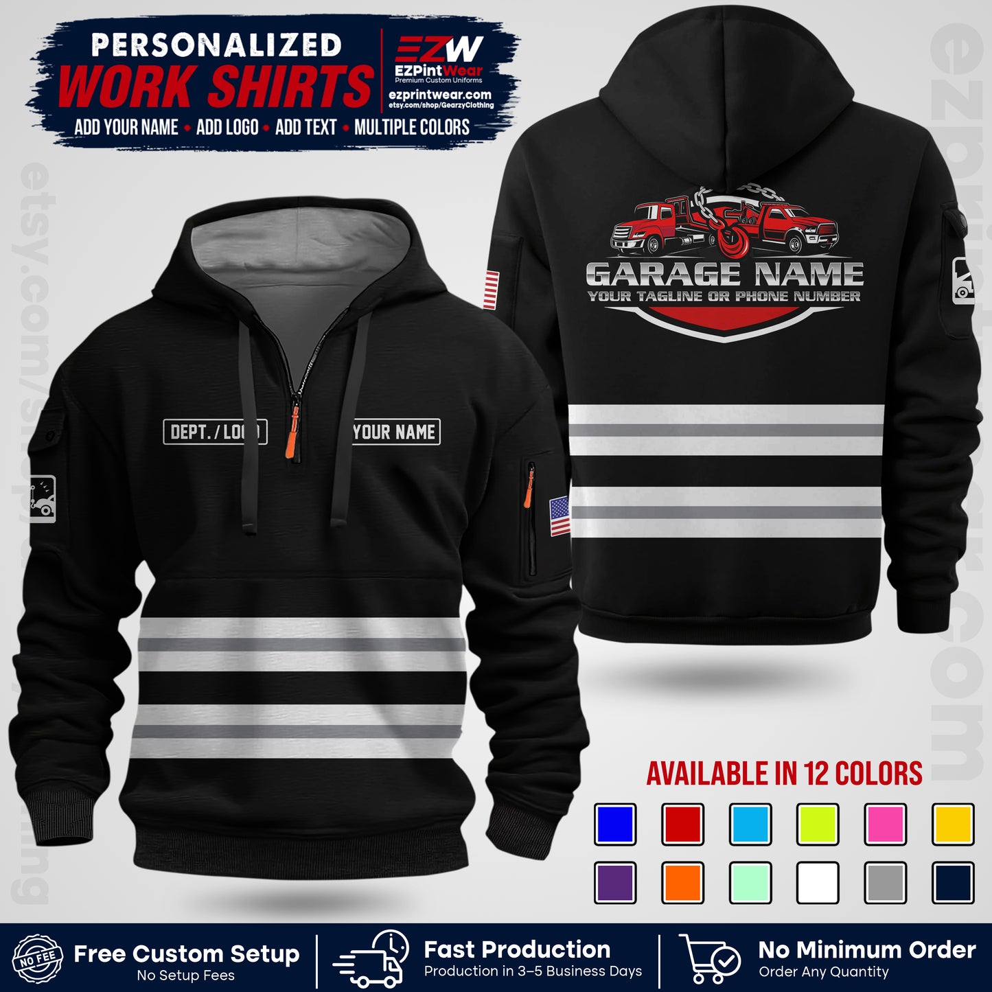 Custom Towing Workwear Uniform | Personalized Tow Truck Shirt | Non-Reflective Safety Stripe Apparel | Custom Towing Shirt | Tow Truck Apparel TW03