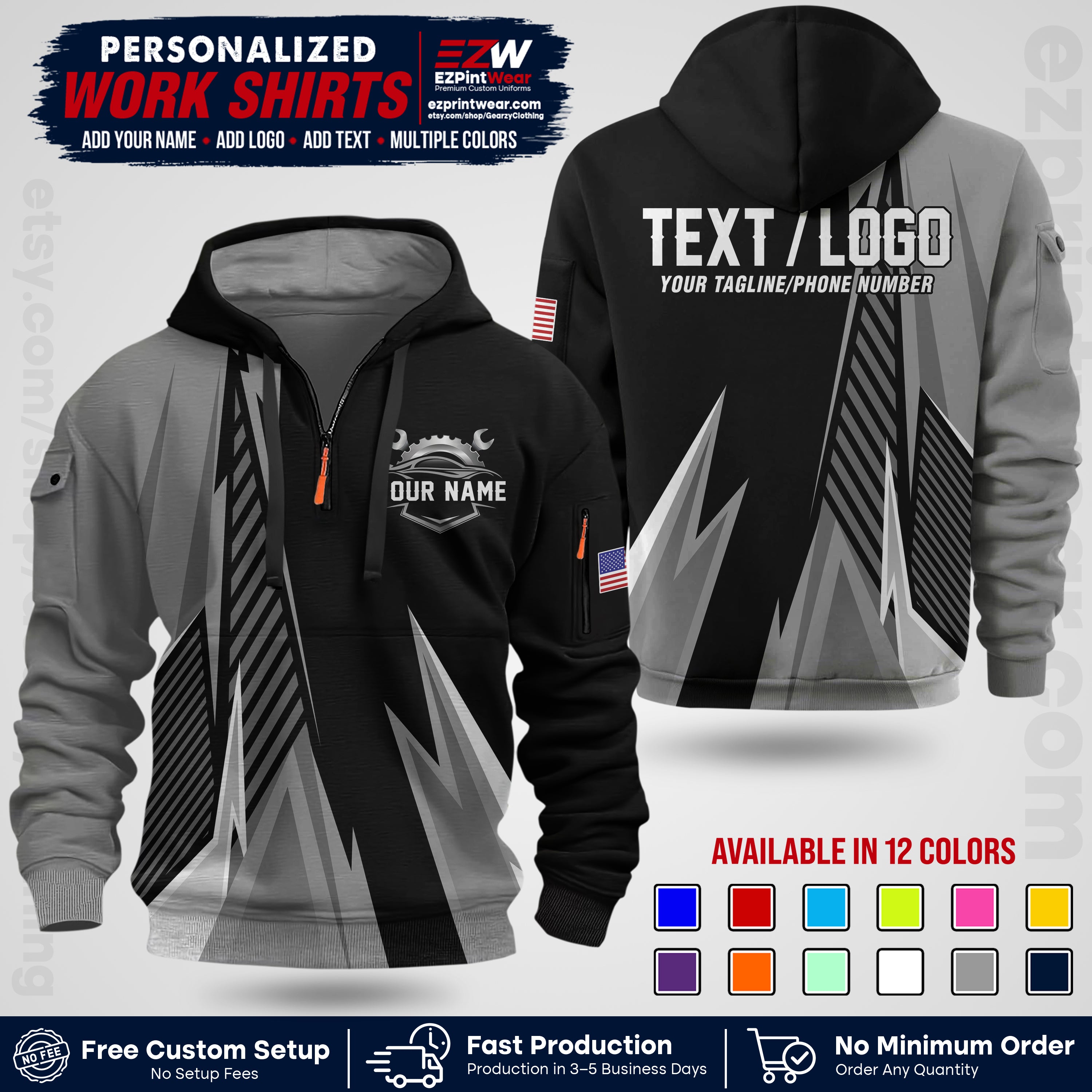 Custom Mechanic Work Shirt with Name, Logo & Text | Auto Shop Uniform | Workwear MCN 01