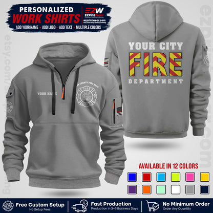 Custom Fire Department Shirt with Name, City Logo & Text | Firefighter Uniform | Button Up Work Shirt FF05