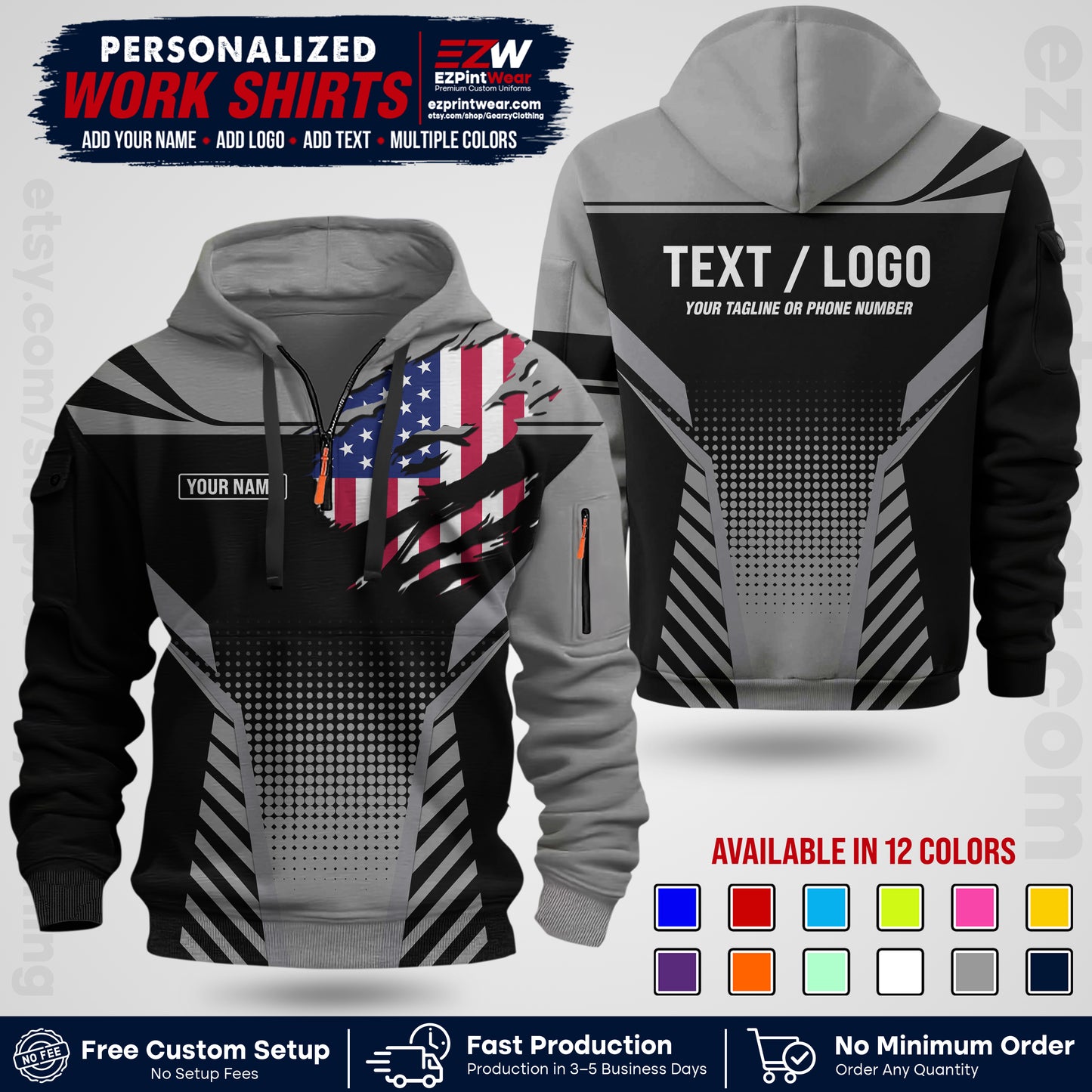 Custom All Over Print Work Uniform Shirt with Name, Logo & Text | Custom Hawaiian Shirt | Company Shirt | Employee Uniform UNF07