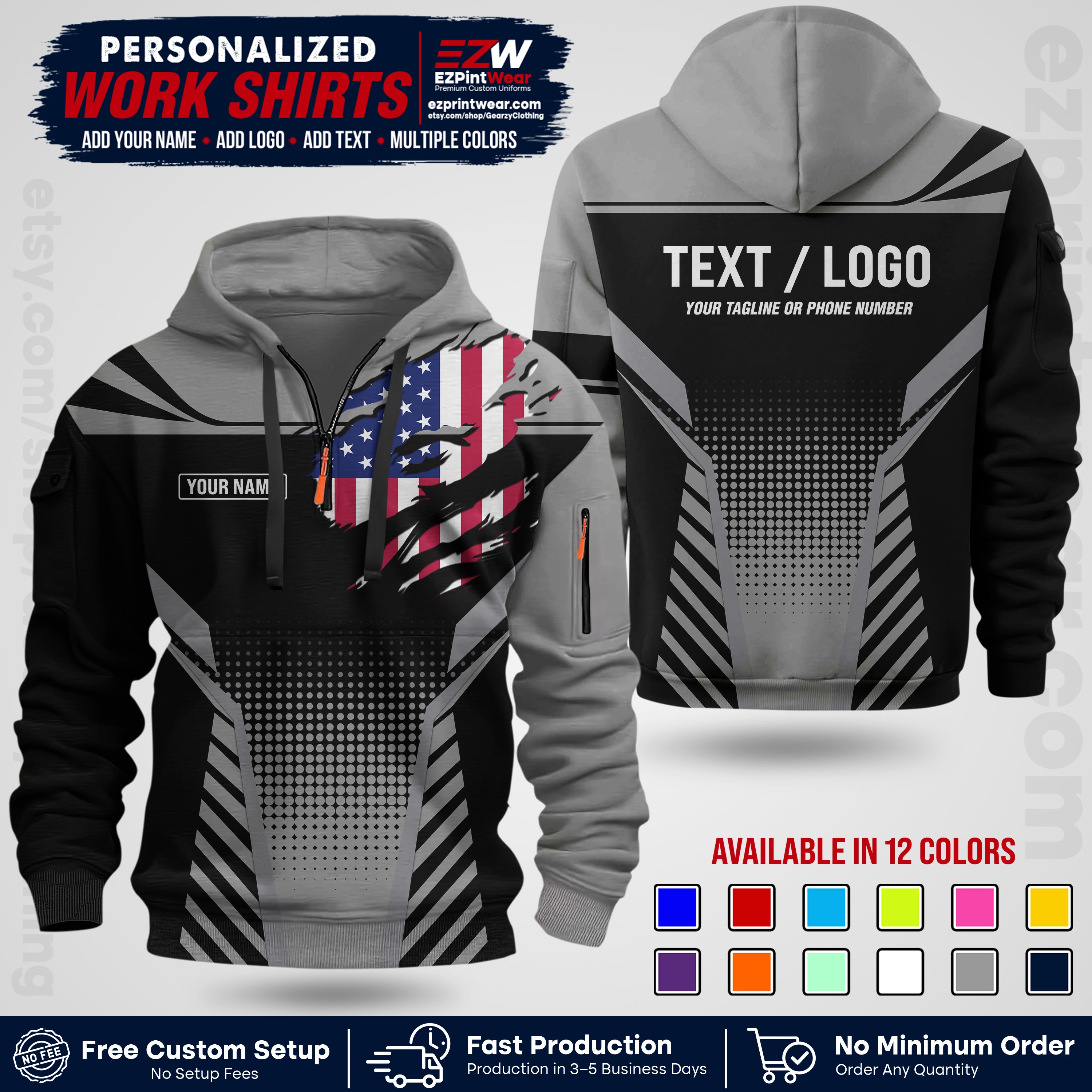Custom All Over Print Work Uniform Shirt with Name, Logo & Text | Custom Hawaiian Shirt | Company Shirt | Employee Uniform UNF07