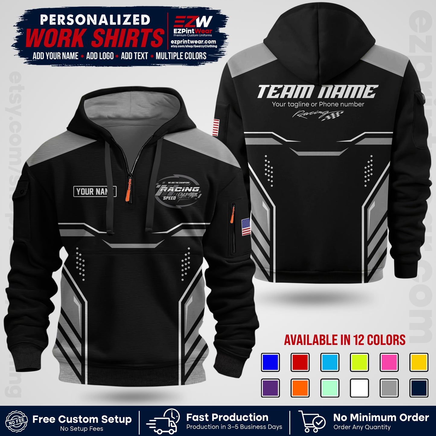 Custom Racing Shirt with Name, Logo & Text | Race Team Uniform | Crew Apparel RC10