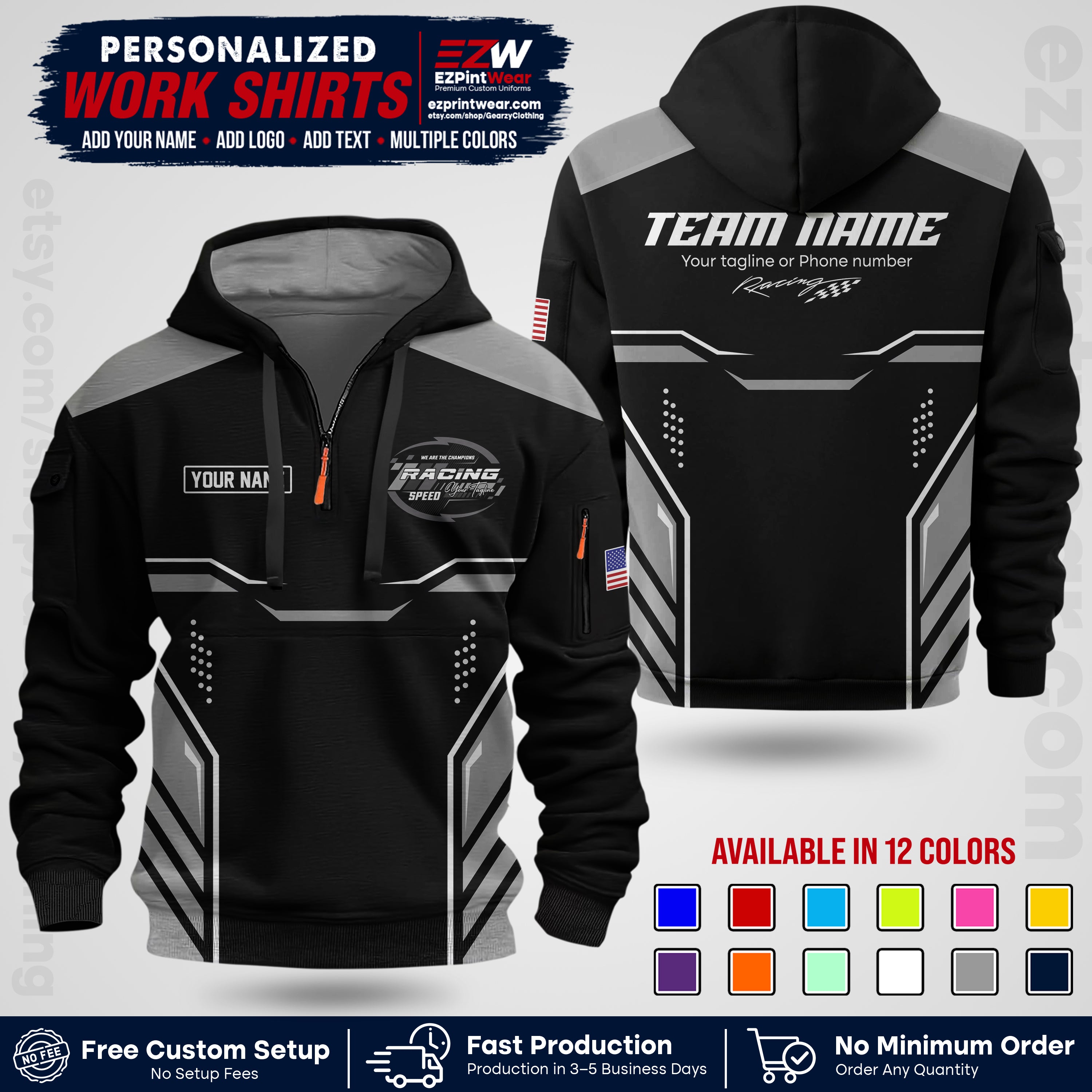 Custom Racing Shirt with Name, Logo & Text | Race Team Uniform | Crew Apparel RC10