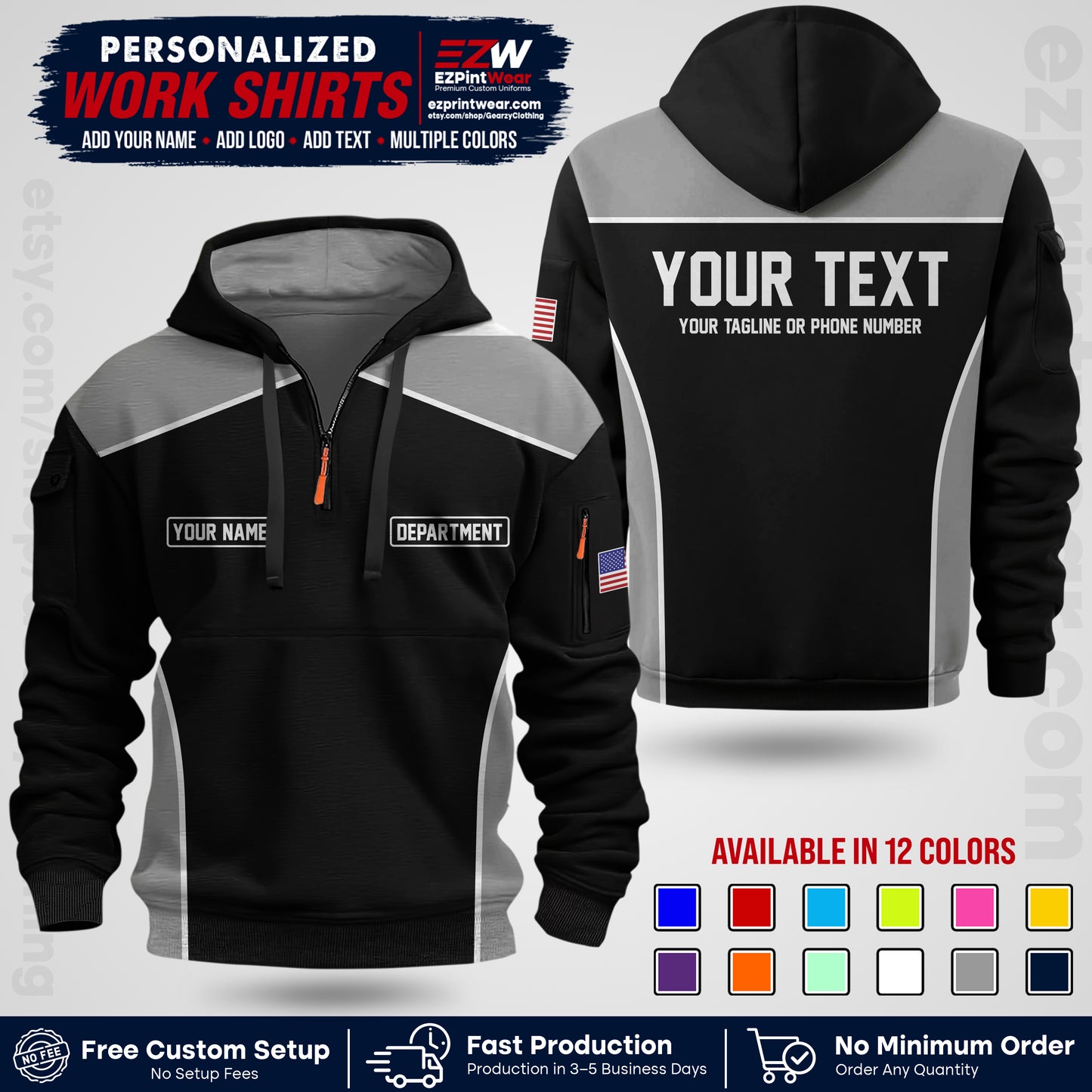 Custom All Over Print Work Uniform Shirt with Name, Logo & Text | Custom Hawaiian Shirt | Company Shirt | Employee Uniform UNF12