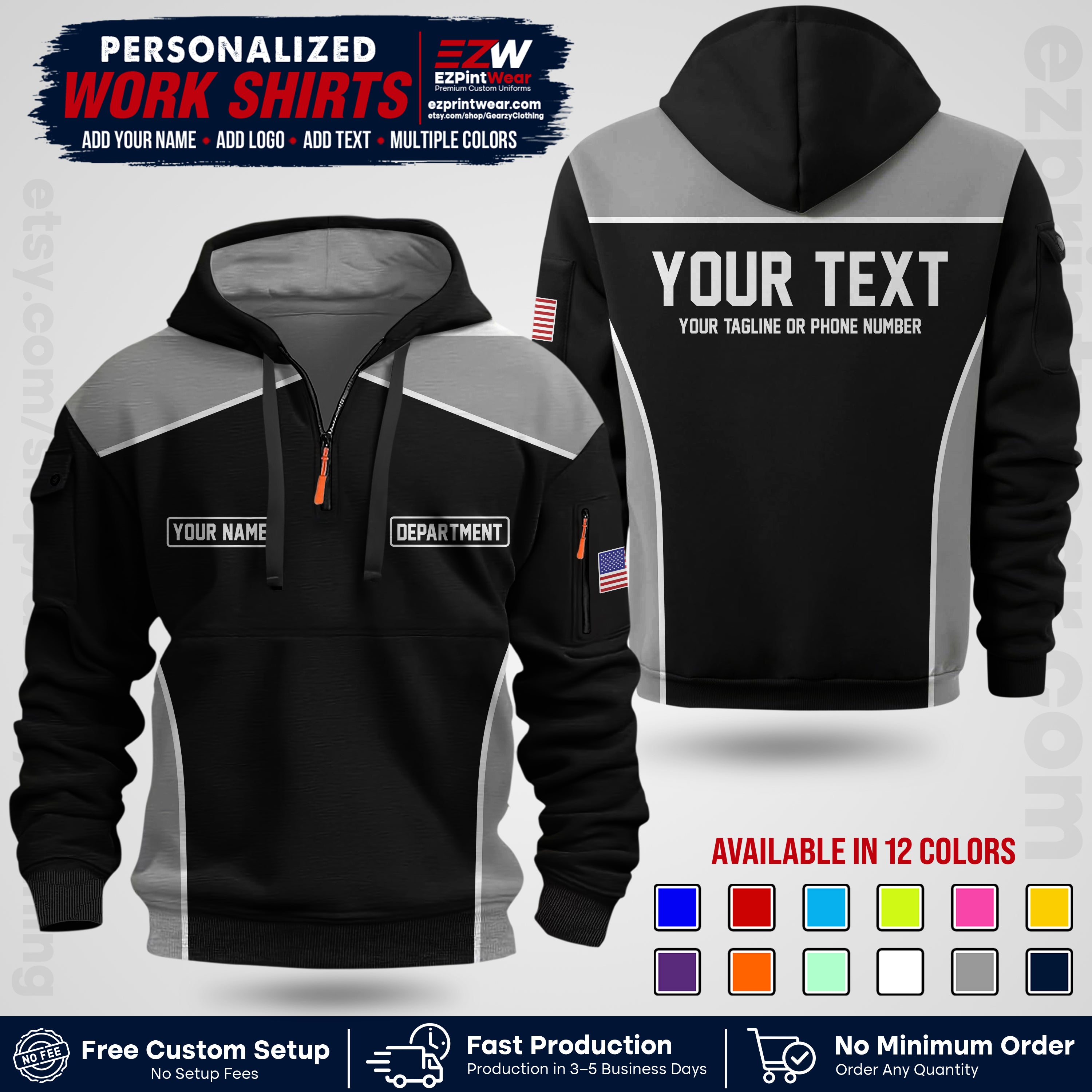 Custom All Over Print Work Uniform Shirt with Name, Logo & Text | Custom Hawaiian Shirt | Company Shirt | Employee Uniform UNF12