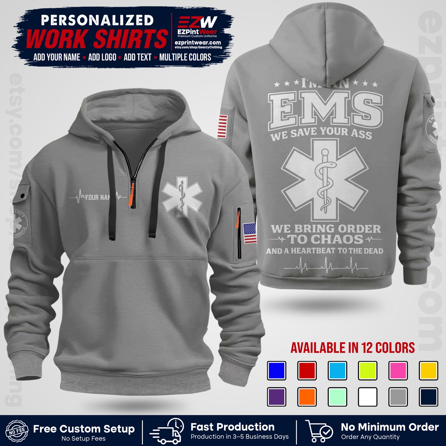 Custom EMS Shirt with Name, Logo & Text | EMS Team Uniform | First Responder Workwear EMSU05