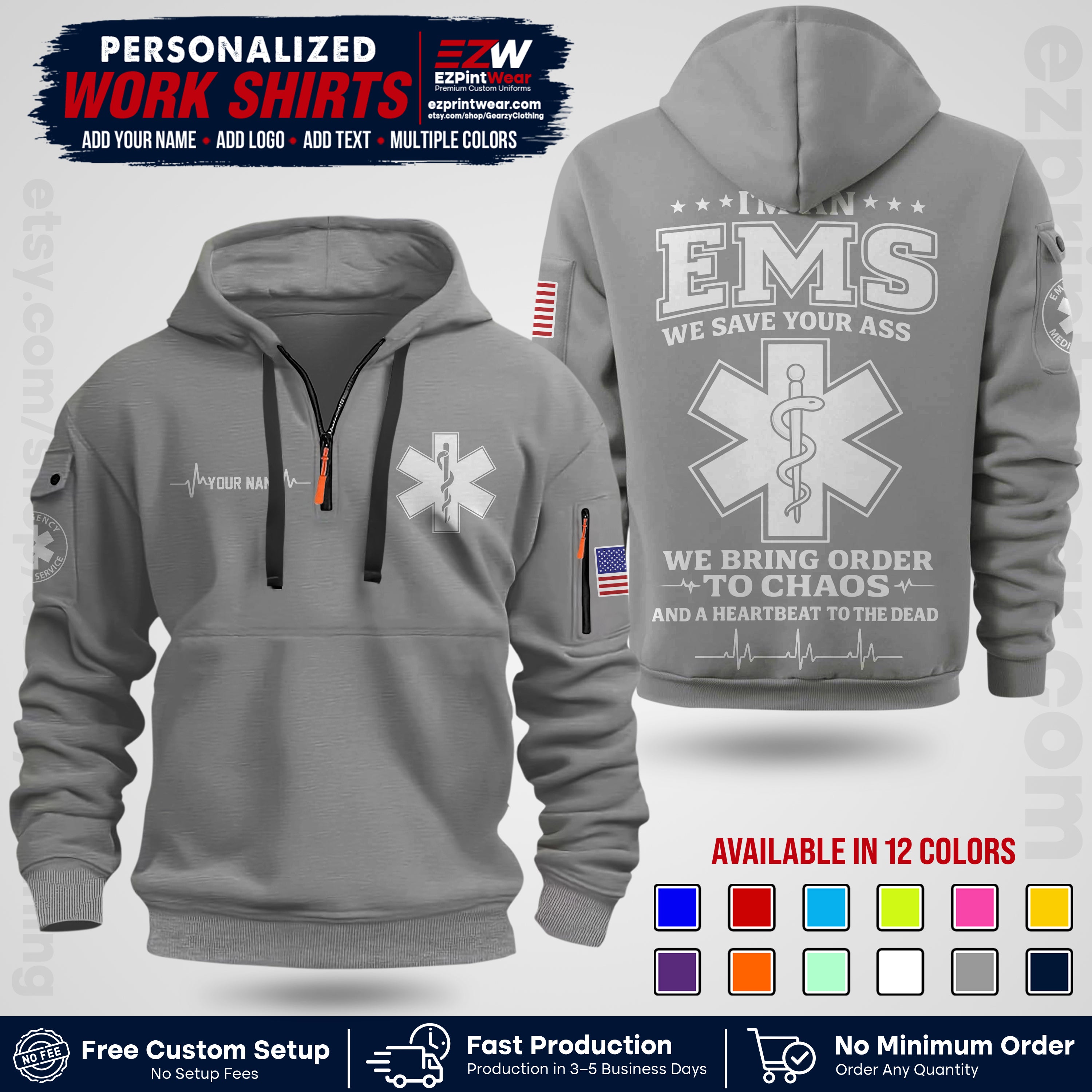 Custom EMS Shirt with Name, Logo & Text | EMS Team Uniform | First Responder Workwear EMSU05
