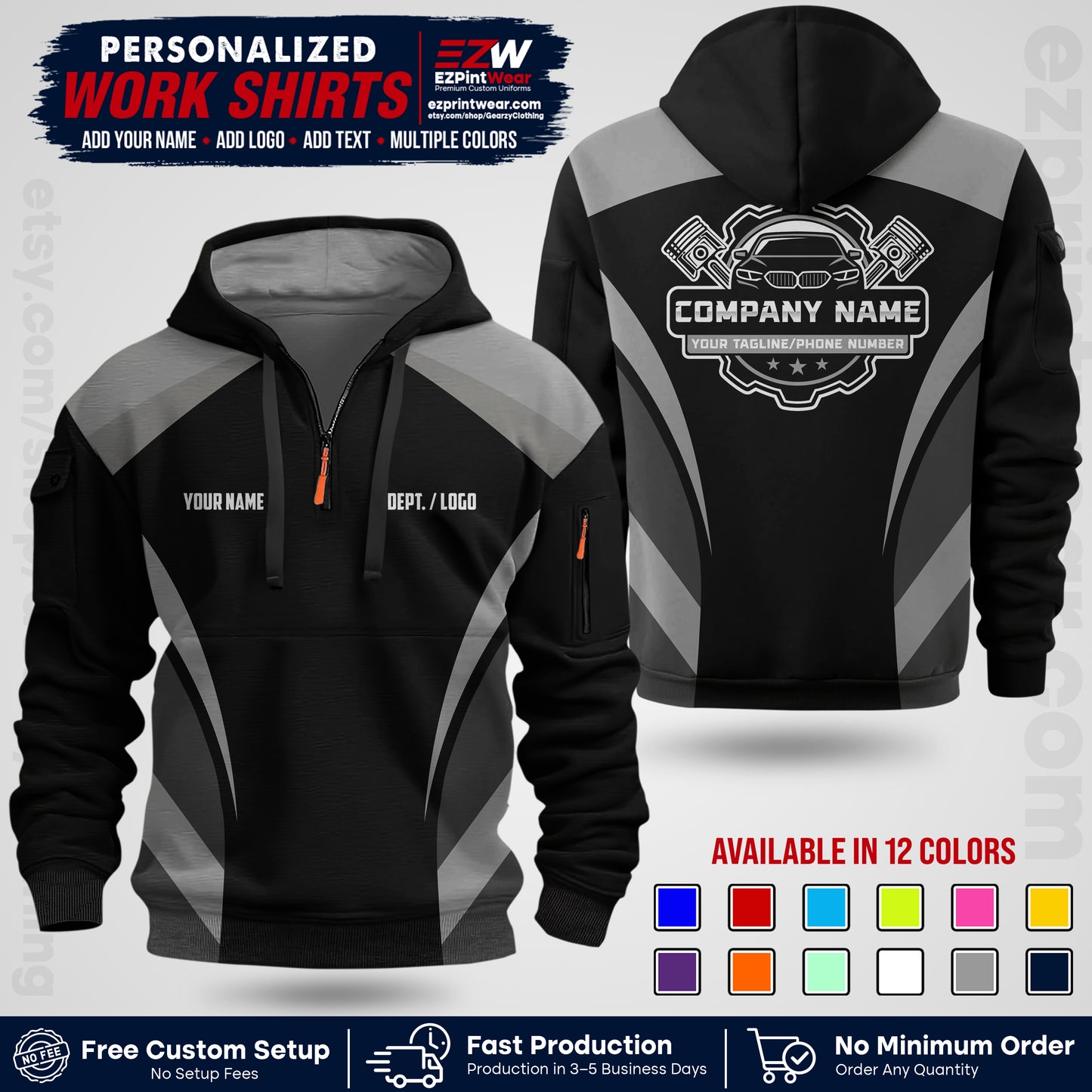 Custom Mechanic Work Shirt with Name, Logo & Text | Auto Shop Uniform | Workwear MCN 05