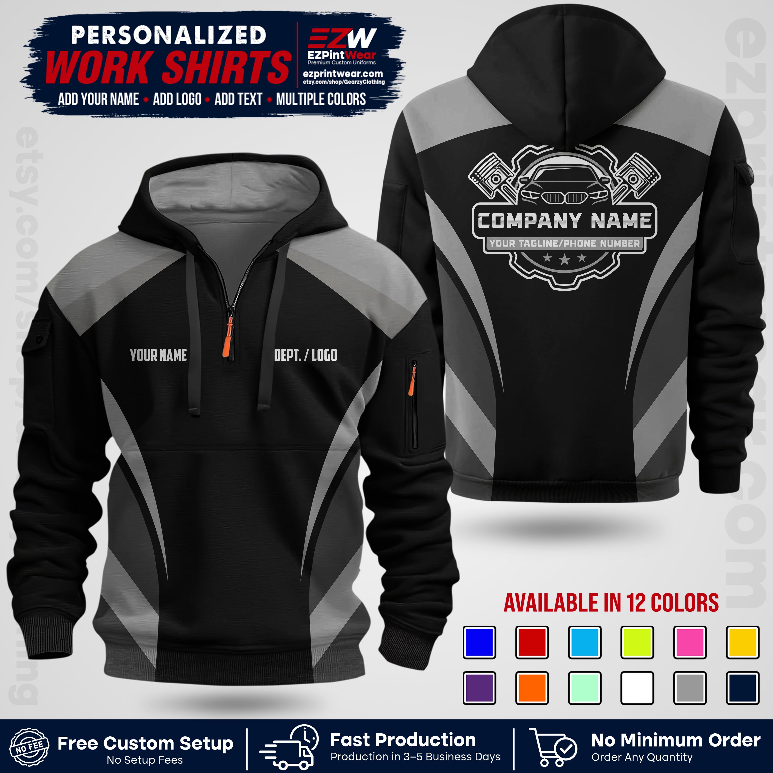 Custom Mechanic Work Shirt with Name, Logo & Text | Auto Shop Uniform | Workwear MCN 05
