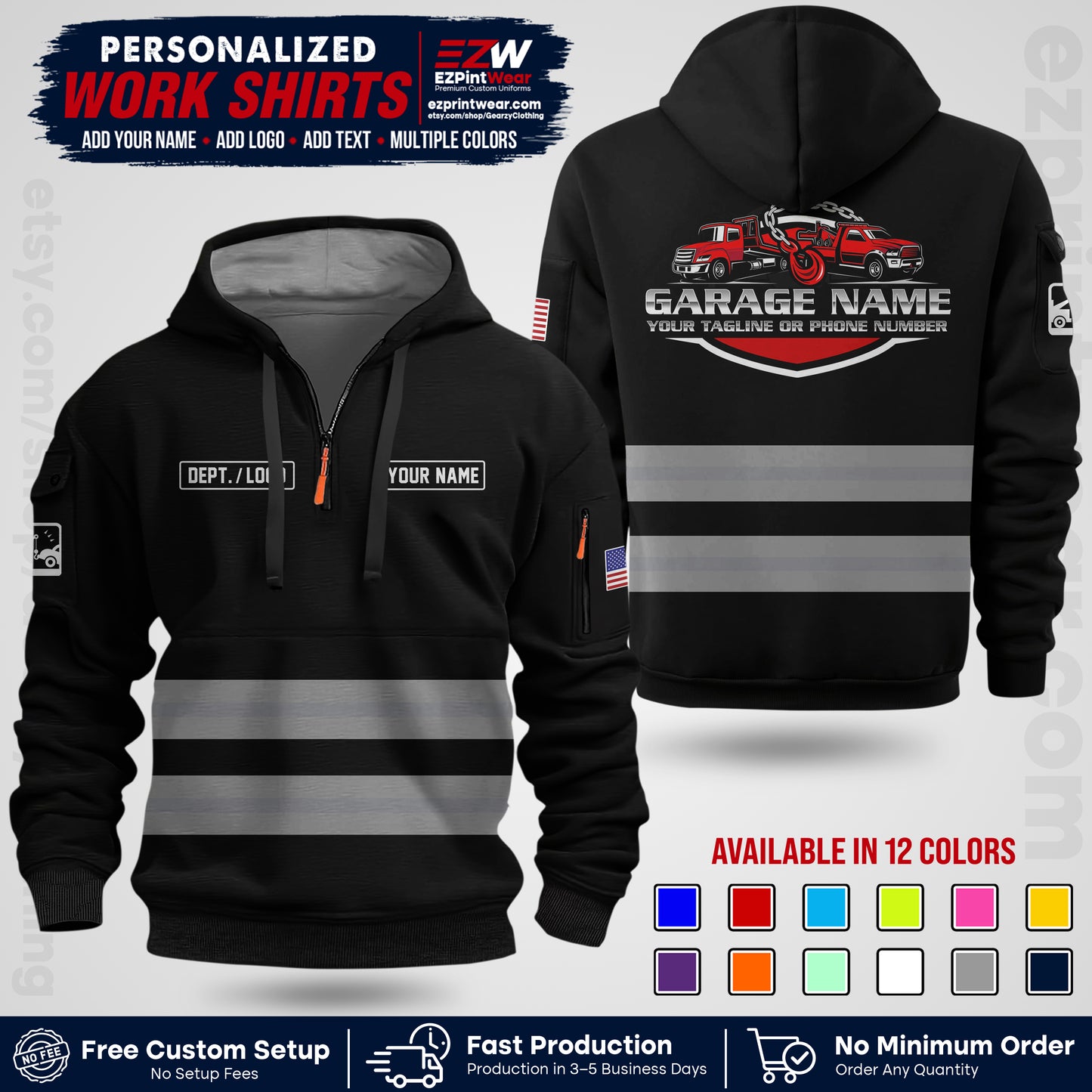 Custom Towing Workwear Uniform | Personalized Tow Truck Shirt | Non-Reflective Safety Stripe Apparel | Custom Towing Shirt | Tow Truck Apparel TW03