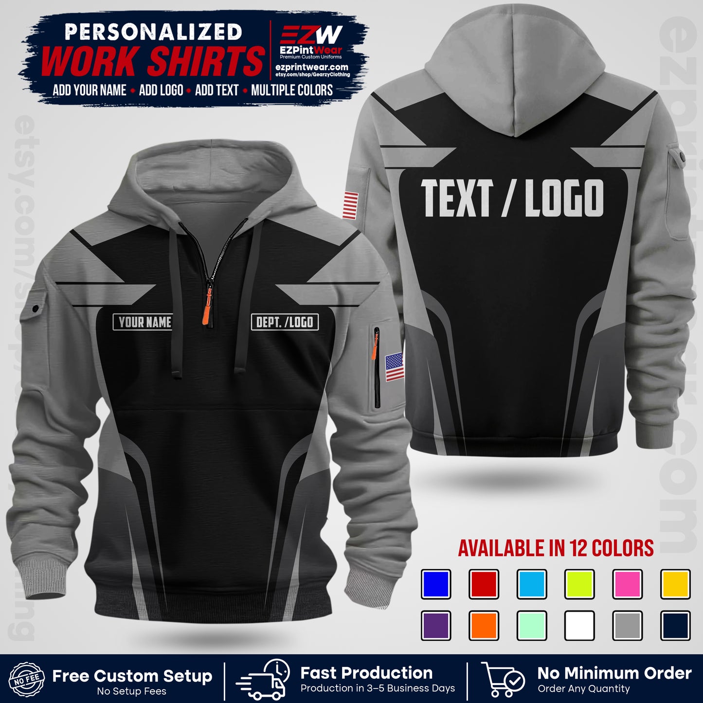 Custom All Over Print Work Uniform Shirt with Name, Logo & Text | Custom Hawaiian Shirt | Company Shirt | Employee Uniform UNF01