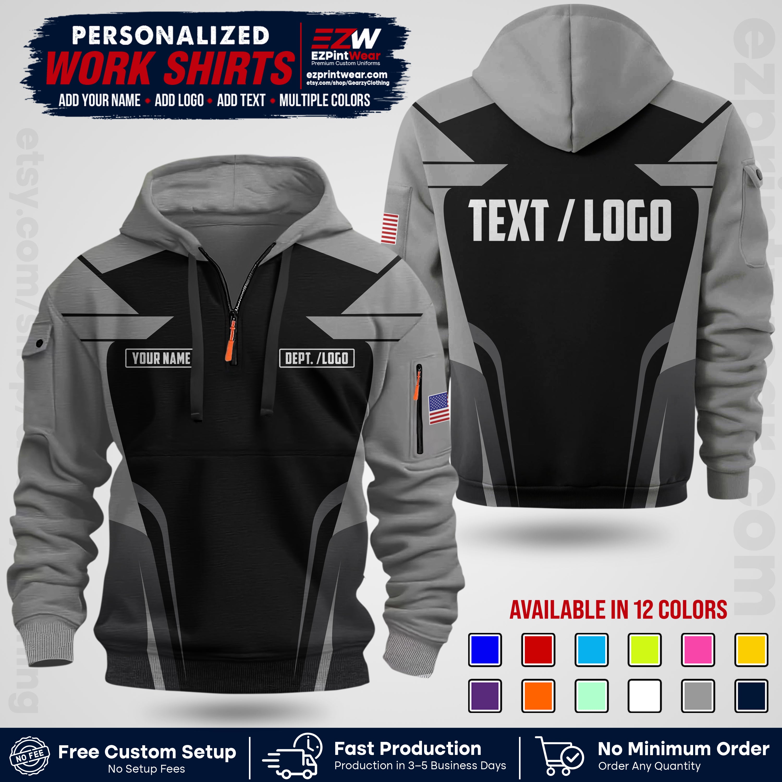 Custom All Over Print Work Uniform Shirt with Name, Logo & Text | Custom Hawaiian Shirt | Company Shirt | Employee Uniform UNF01