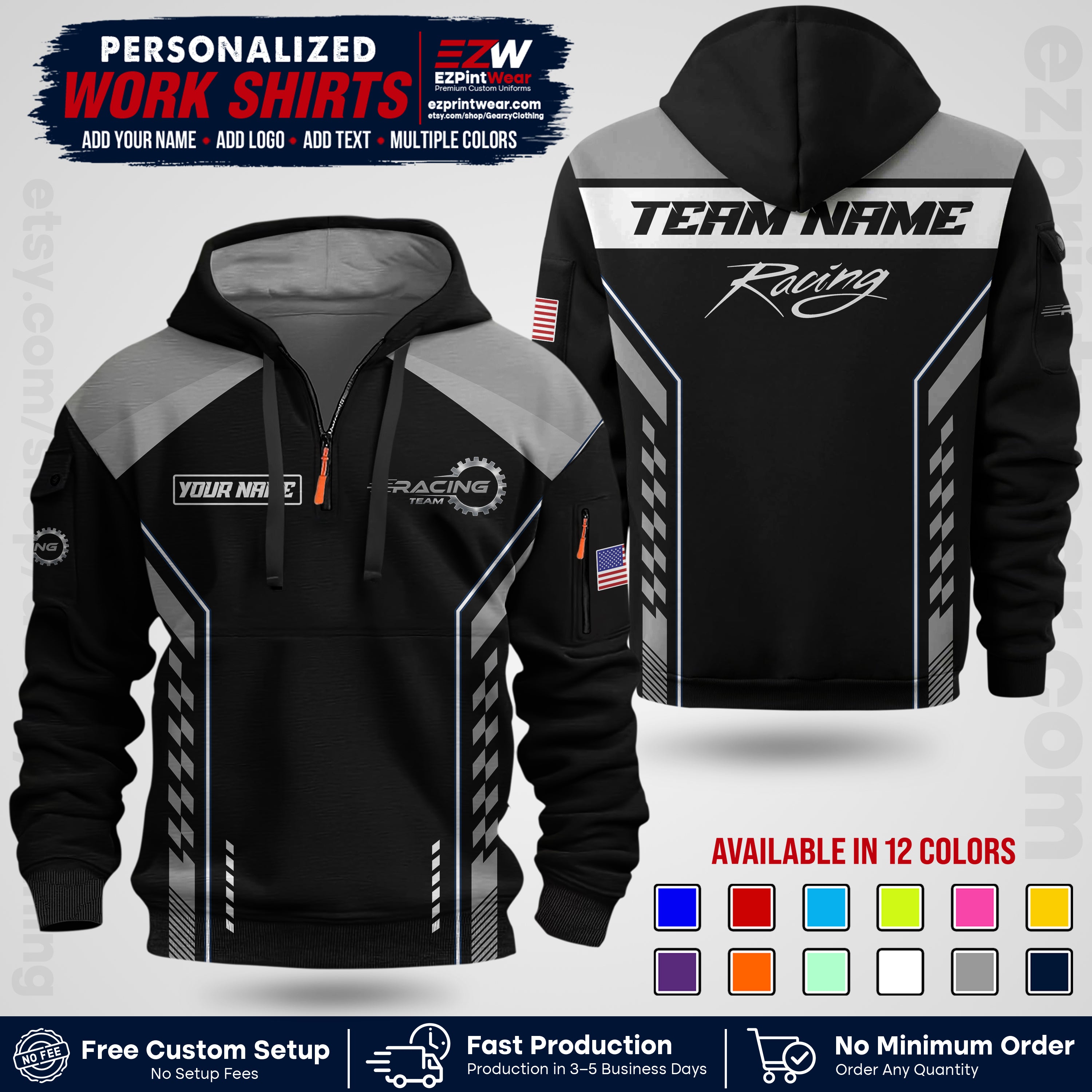 Custom Racing Shirt with Name, Logo & Text | Race Team Uniform | Crew Apparel RC13