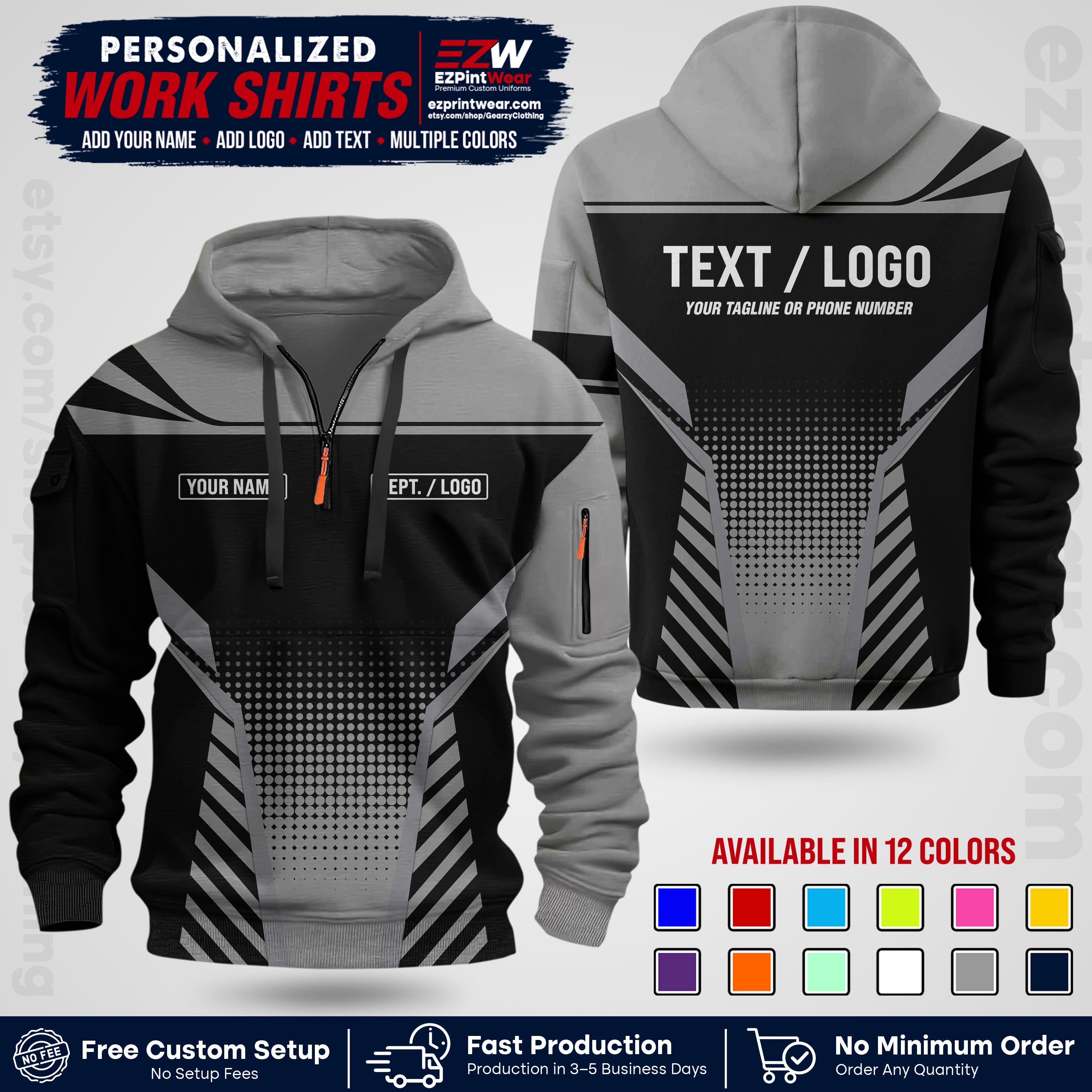Custom All Over Print Work Uniform Shirt with Name, Logo & Text | Custom Hawaiian Shirt | Company Shirt | Employee Uniform UNF08