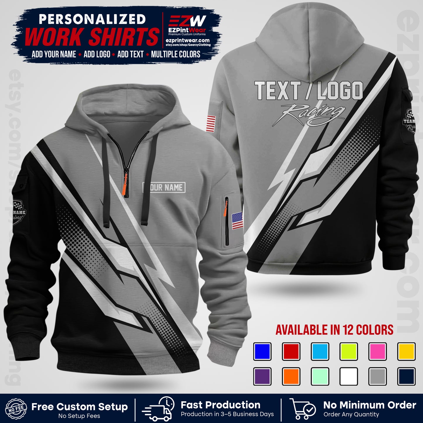 Custom Racing Shirt with Name, Logo & Text | Race Team Uniform | Crew Apparel RC01