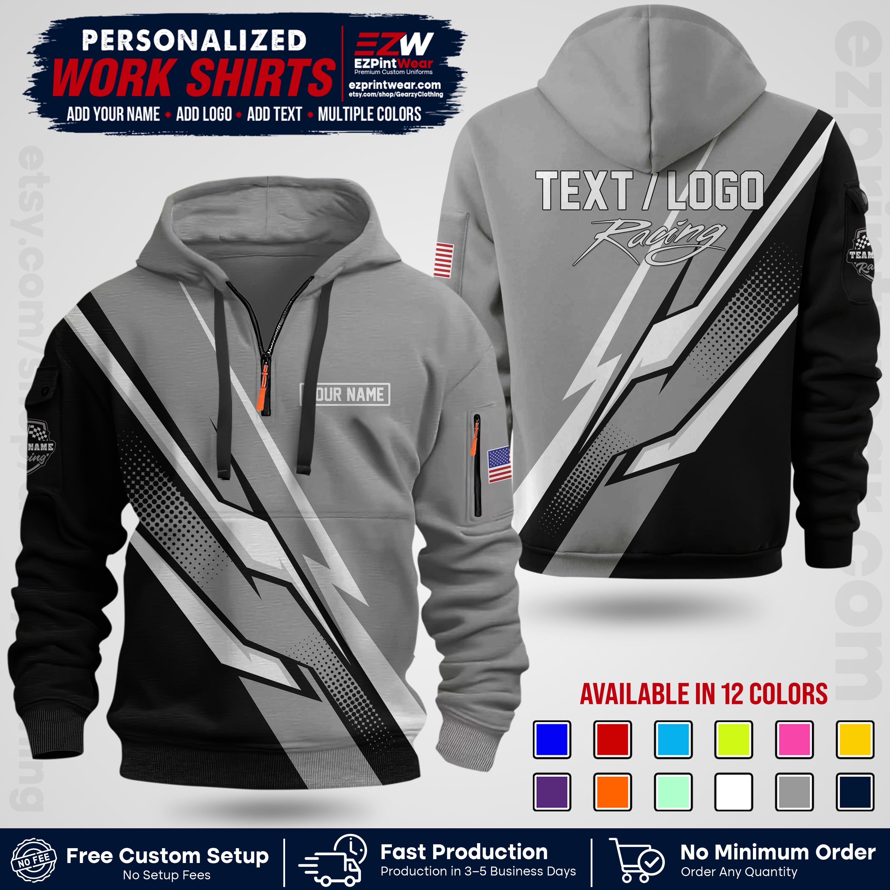 Custom Racing Shirt with Name, Logo & Text | Race Team Uniform | Crew Apparel RC01