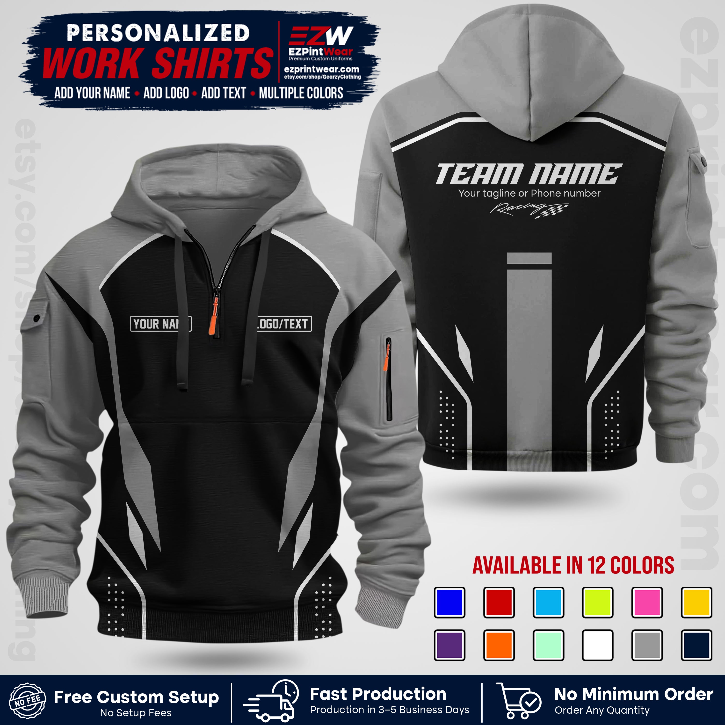 Custom Racing Shirt with Name, Logo & Text | Race Team Uniform | Crew Apparel RC06