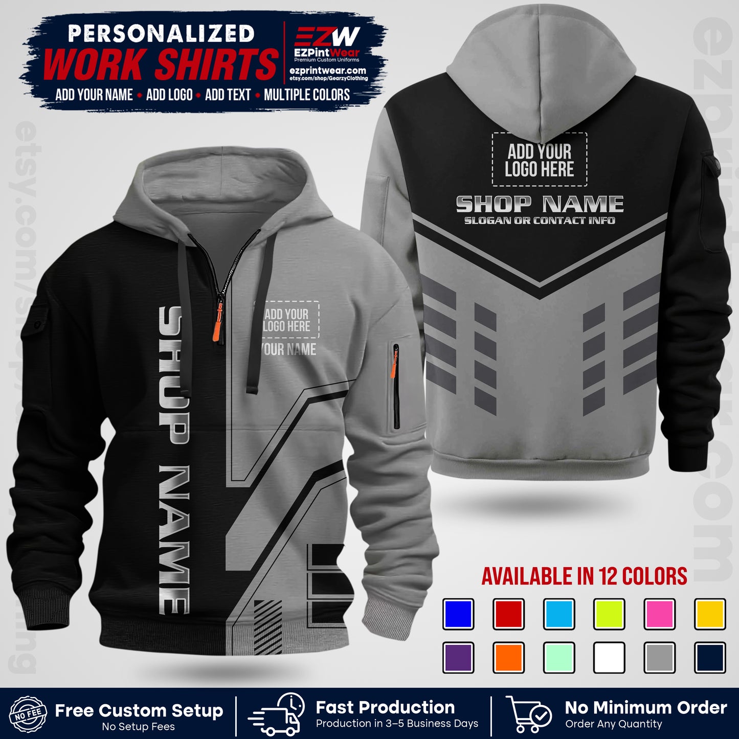 Custom All Over Print Work Uniform Shirt with Name, Logo & Text | Custom Hawaiian Shirt | Company Shirt | Employee Uniform UNF11