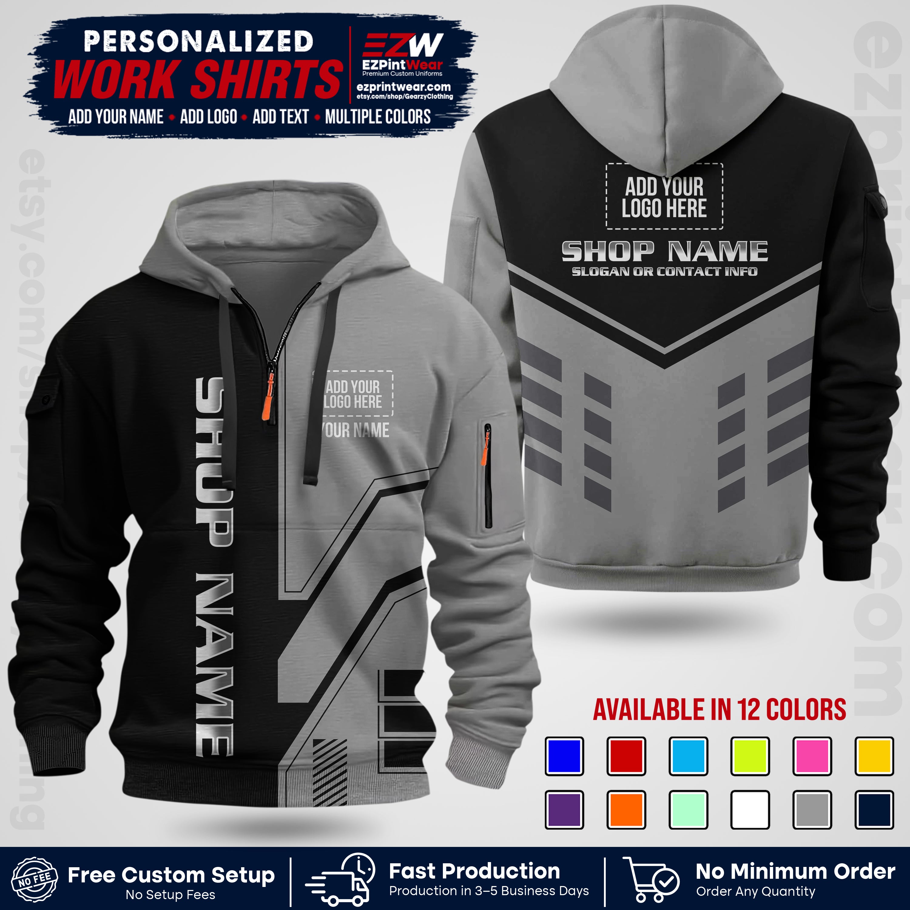 Custom All Over Print Work Uniform Shirt with Name, Logo & Text | Custom Hawaiian Shirt | Company Shirt | Employee Uniform UNF11