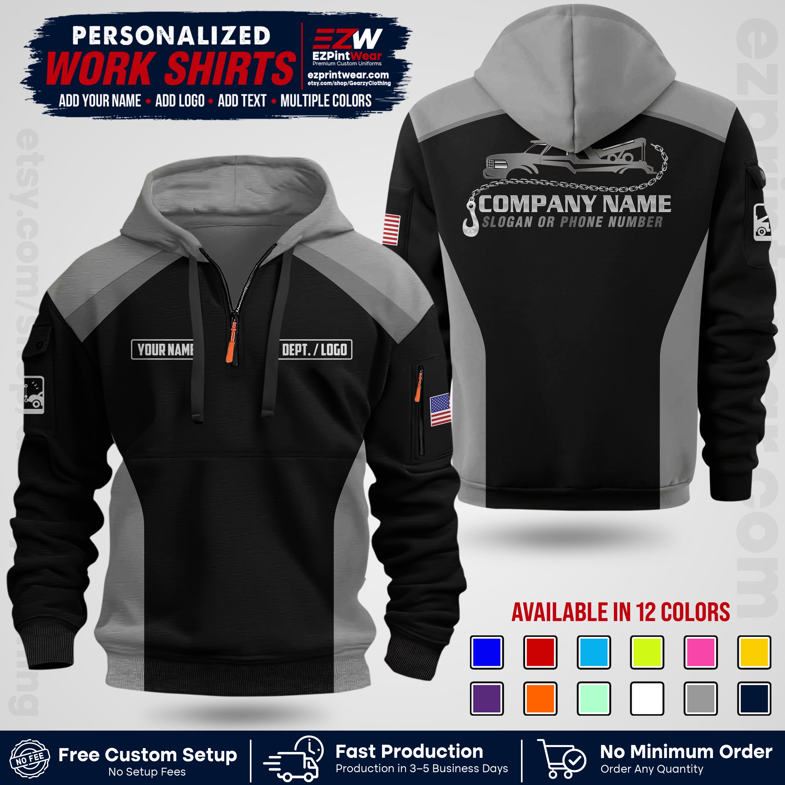 Custom Towing Shirt with Name, Logo & Text | Towing Company Uniform | Workwear TW01