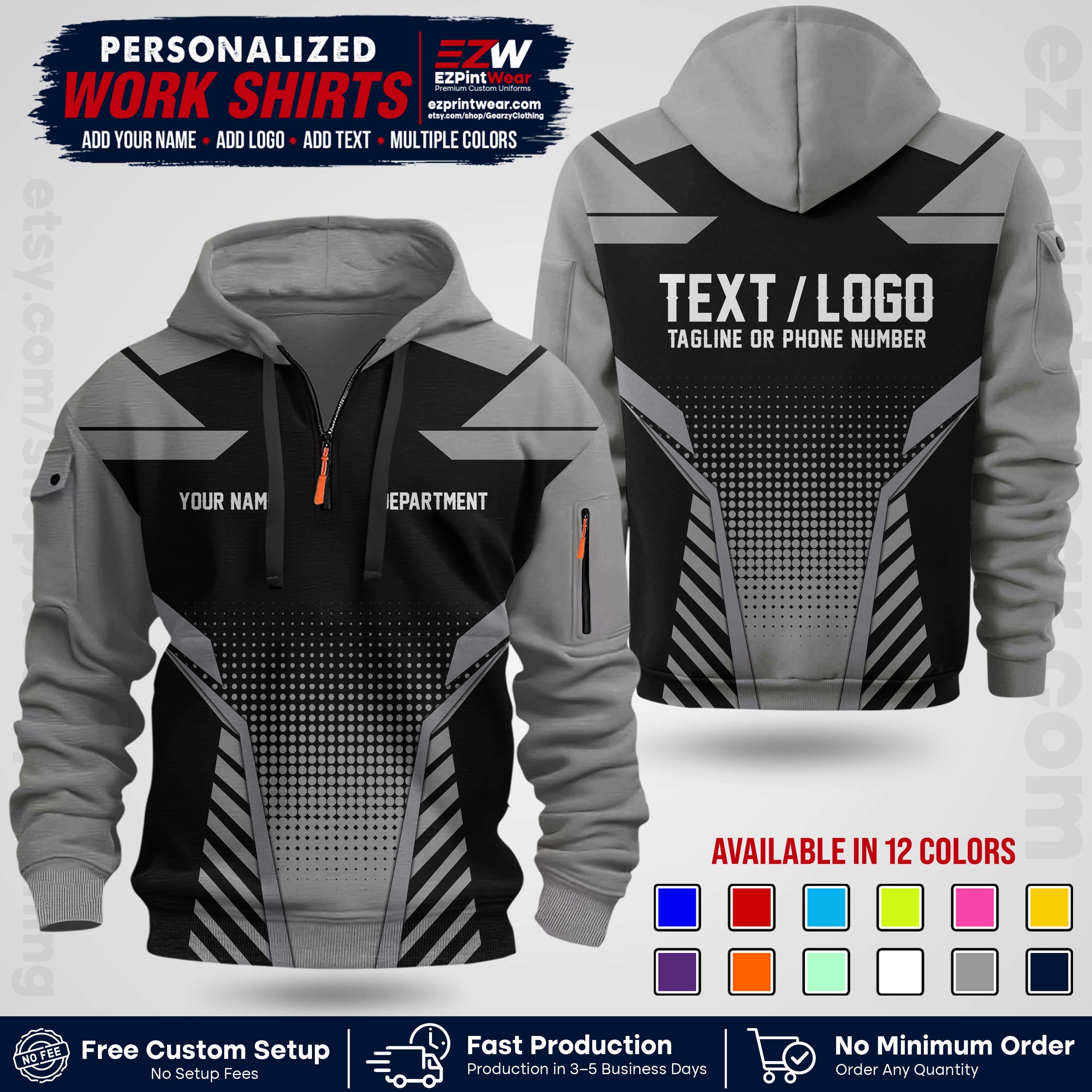 Custom All Over Print Work Uniform Shirt with Name, Logo & Text | Custom Hawaiian Shirt | Company Shirt | Employee Uniform UNF06