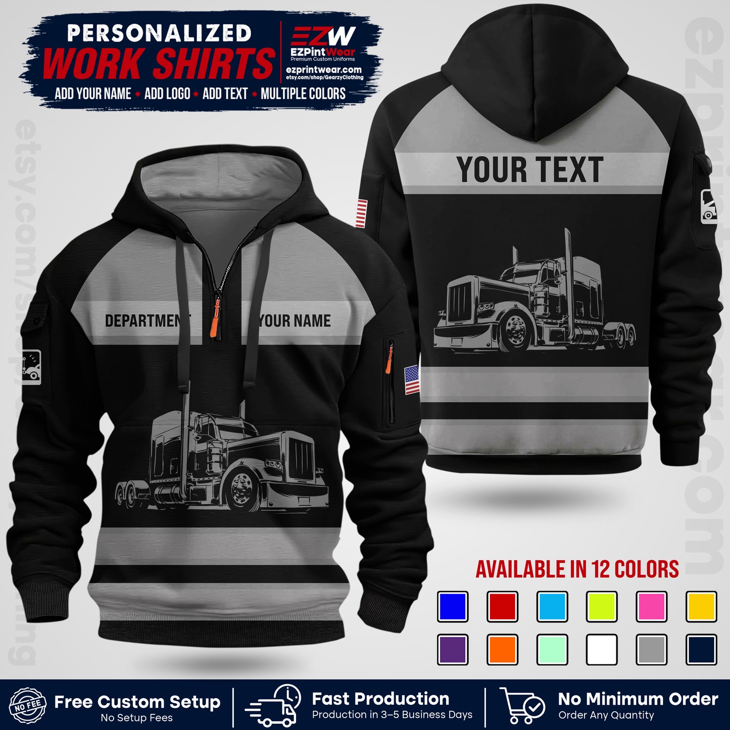 Personalized Truck Driver Workwear Uniform | Custom Safety Stripe Apparel | Non-Reflective Reflective Style Design TW02