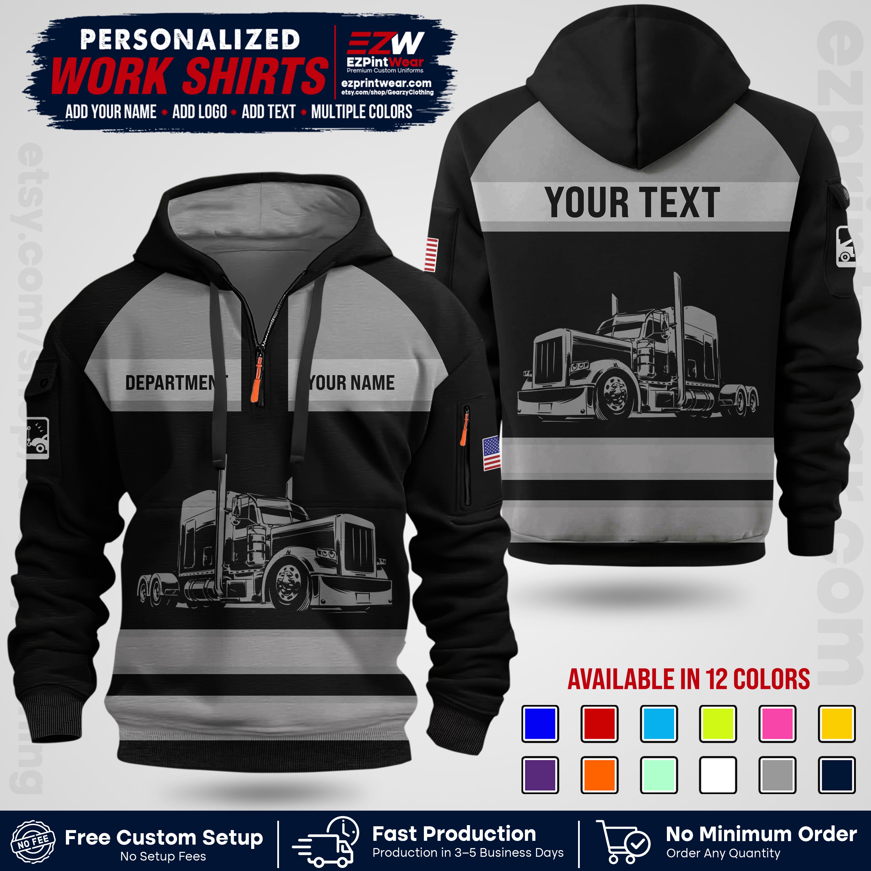 Personalized Truck Driver Workwear Uniform | Custom Safety Stripe Apparel | Non-Reflective Reflective Style Design TW02