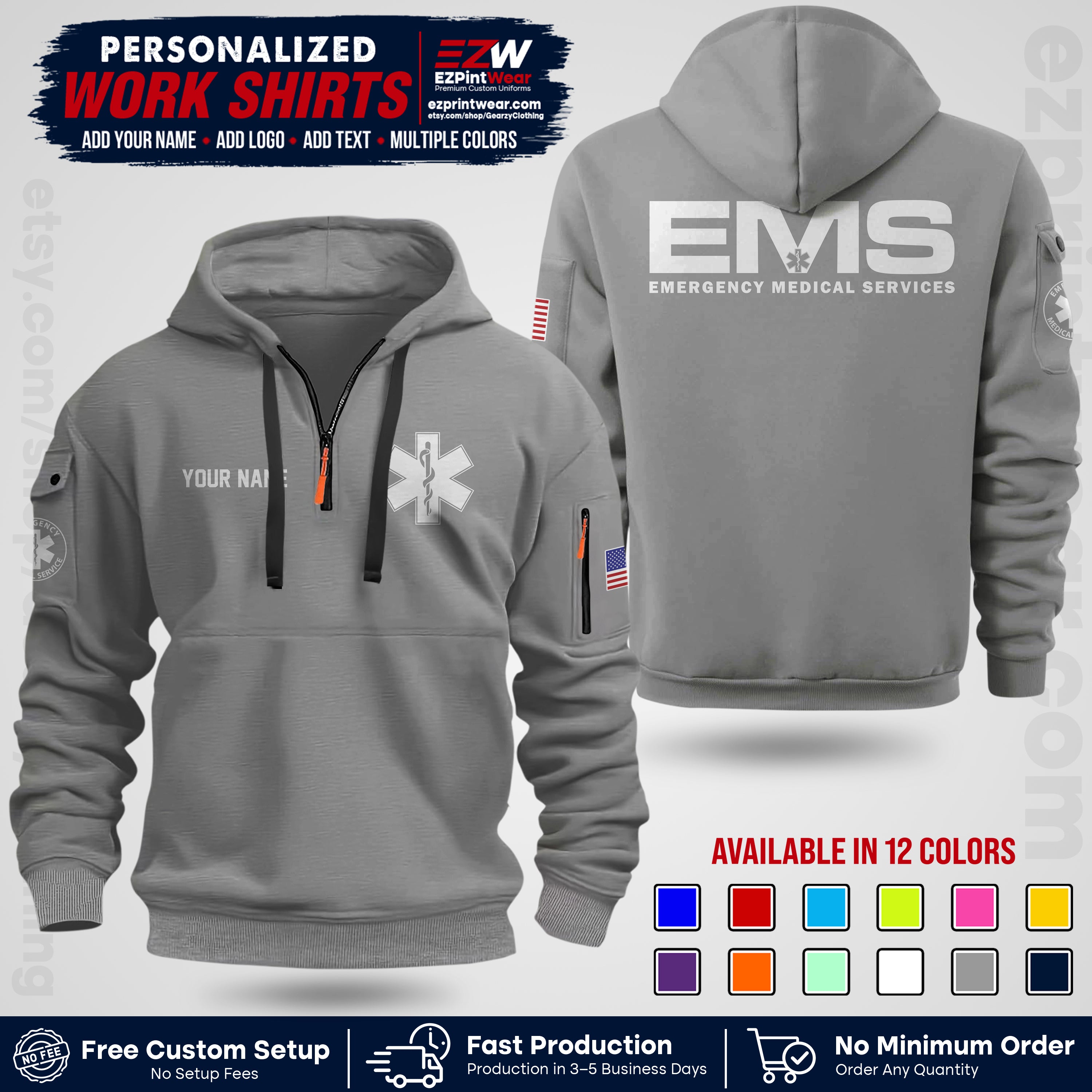Custom EMS Shirt with Name, Logo & Text | EMS Team Uniform | First Responder Workwear EMSU01