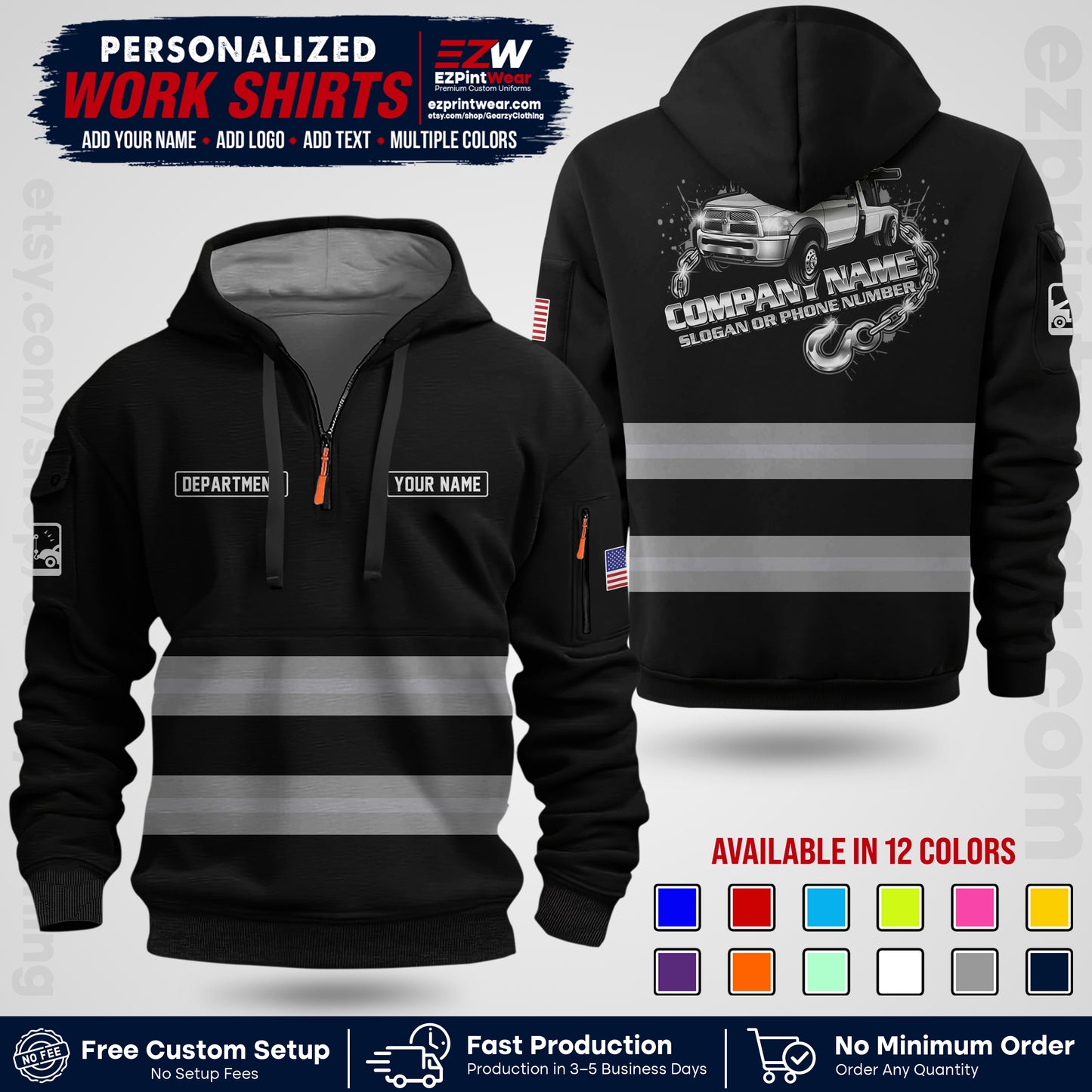 Custom Towing Workwear Uniform | Personalized Tow Truck Shirt | Non-Reflective Safety Stripe Apparel | Custom Towing Shirt | Tow Truck Apparel TW05