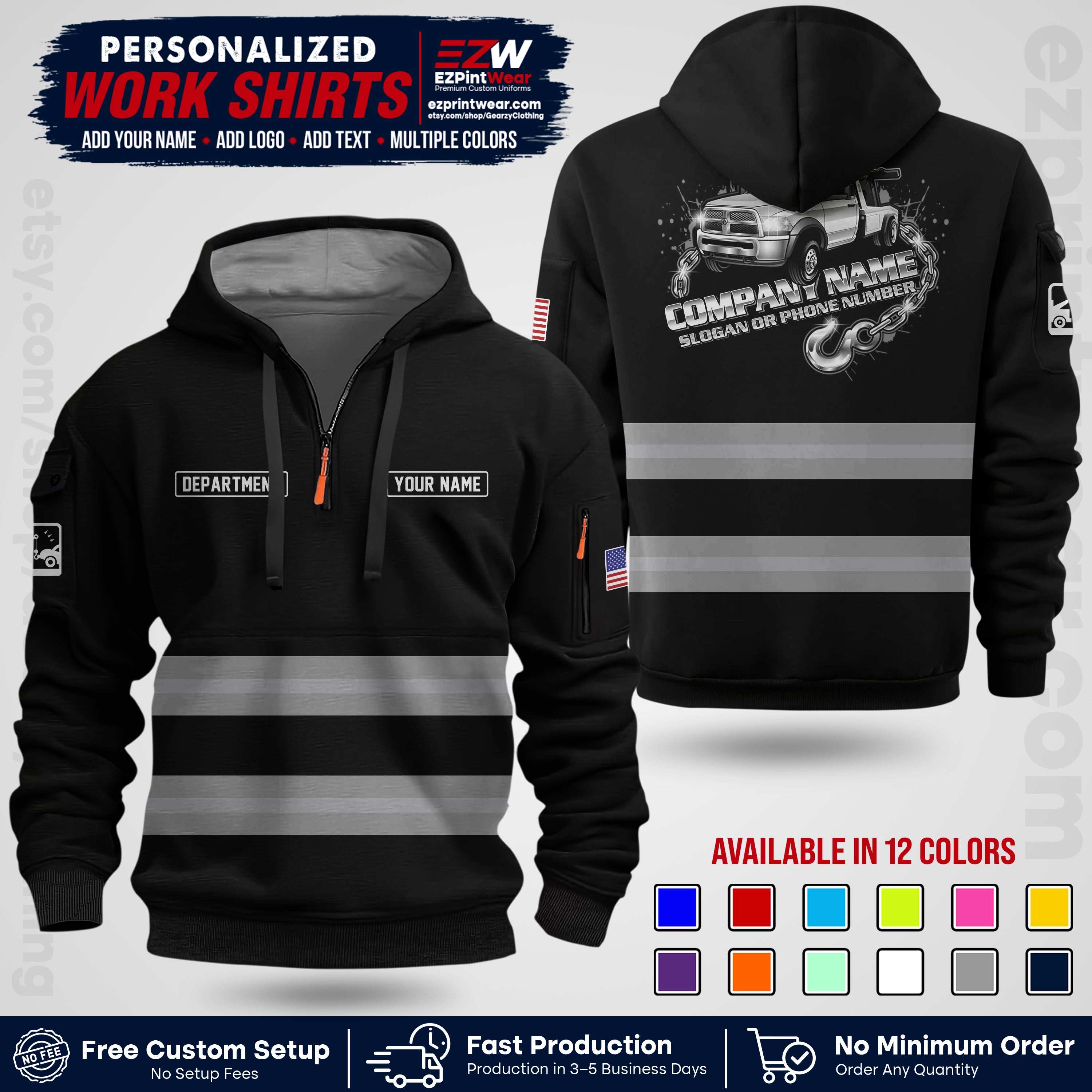 Custom Towing Workwear Uniform | Personalized Tow Truck Shirt | Non-Reflective Safety Stripe Apparel | Custom Towing Shirt | Tow Truck Apparel TW05