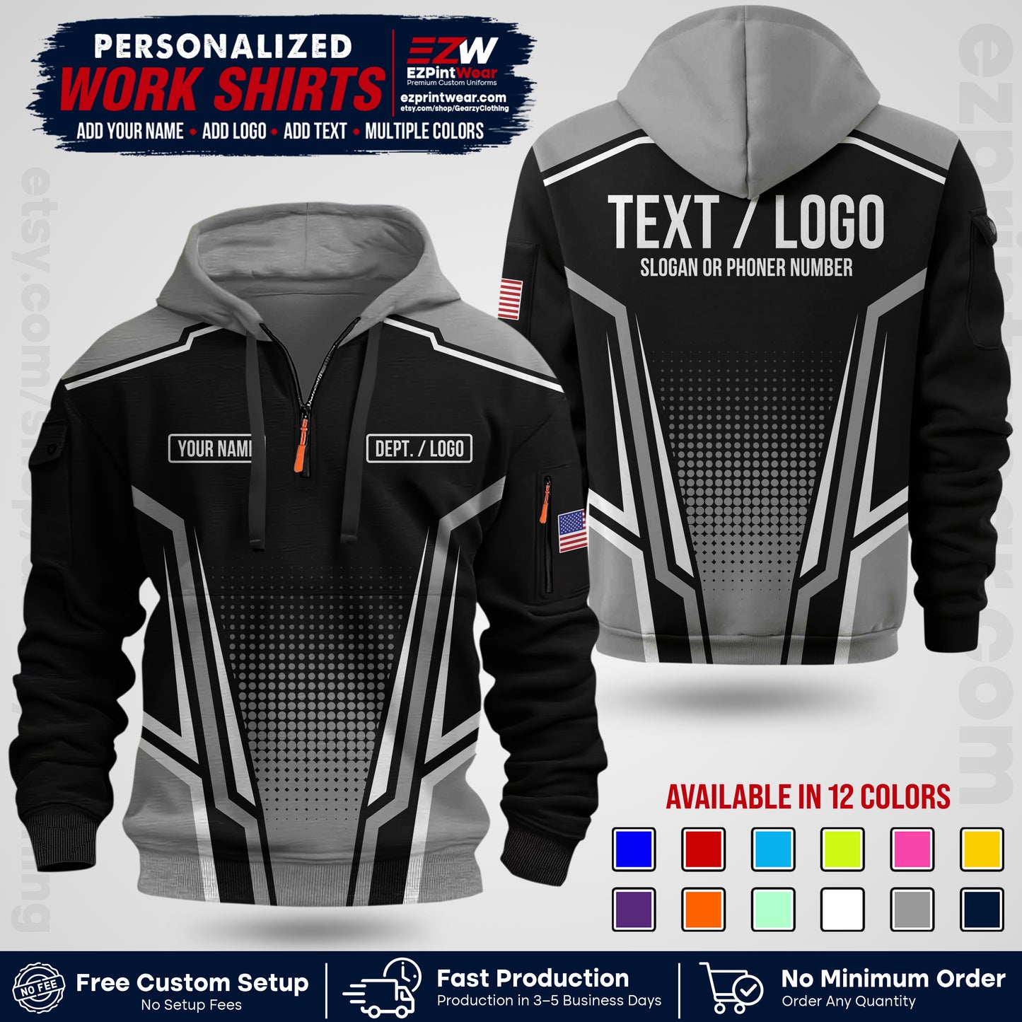 Custom All Over Print Work Uniform Shirt with Name, Logo & Text | Custom Hawaiian Shirt | Company Shirt | Employee Uniform UNF17