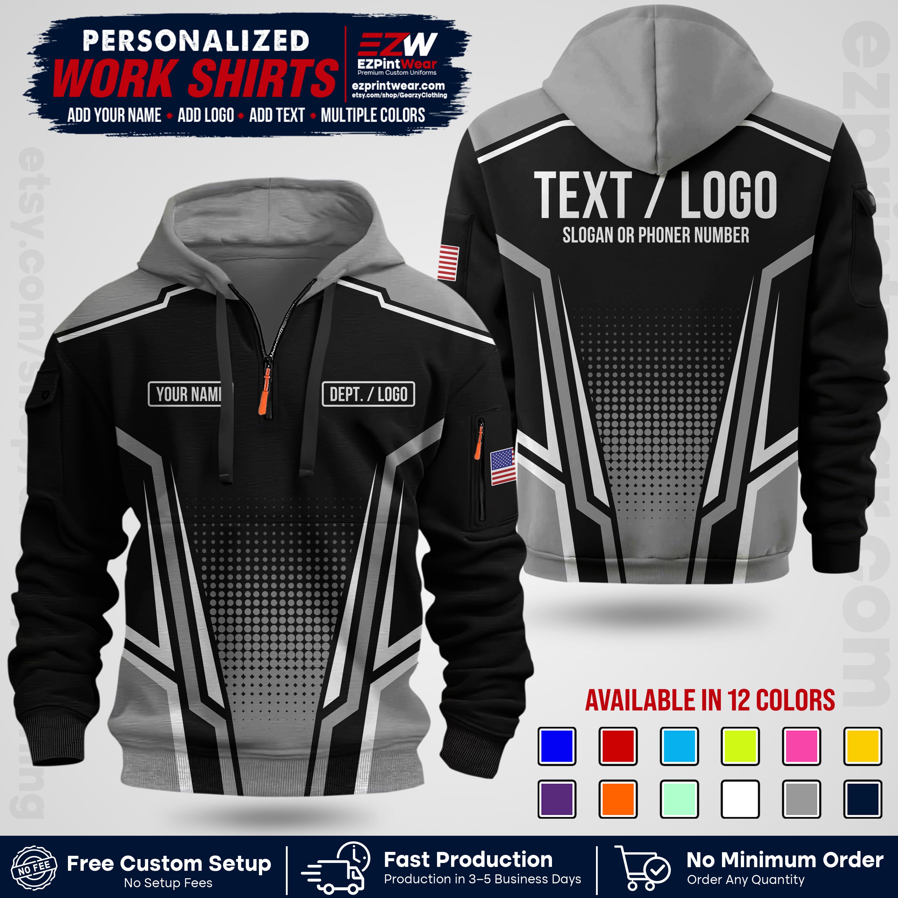 Custom All Over Print Work Uniform Shirt with Name, Logo & Text | Custom Hawaiian Shirt | Company Shirt | Employee Uniform UNF17