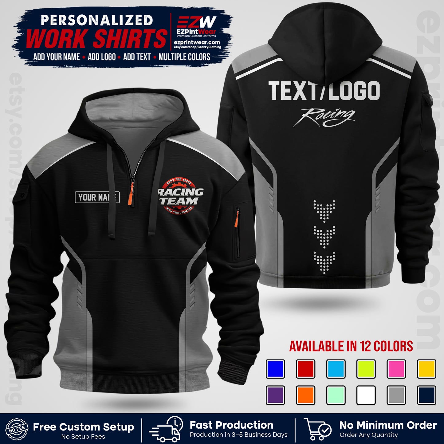 Custom Racing Shirt with Name, Logo & Text | Race Team Uniform | Crew Apparel RC09
