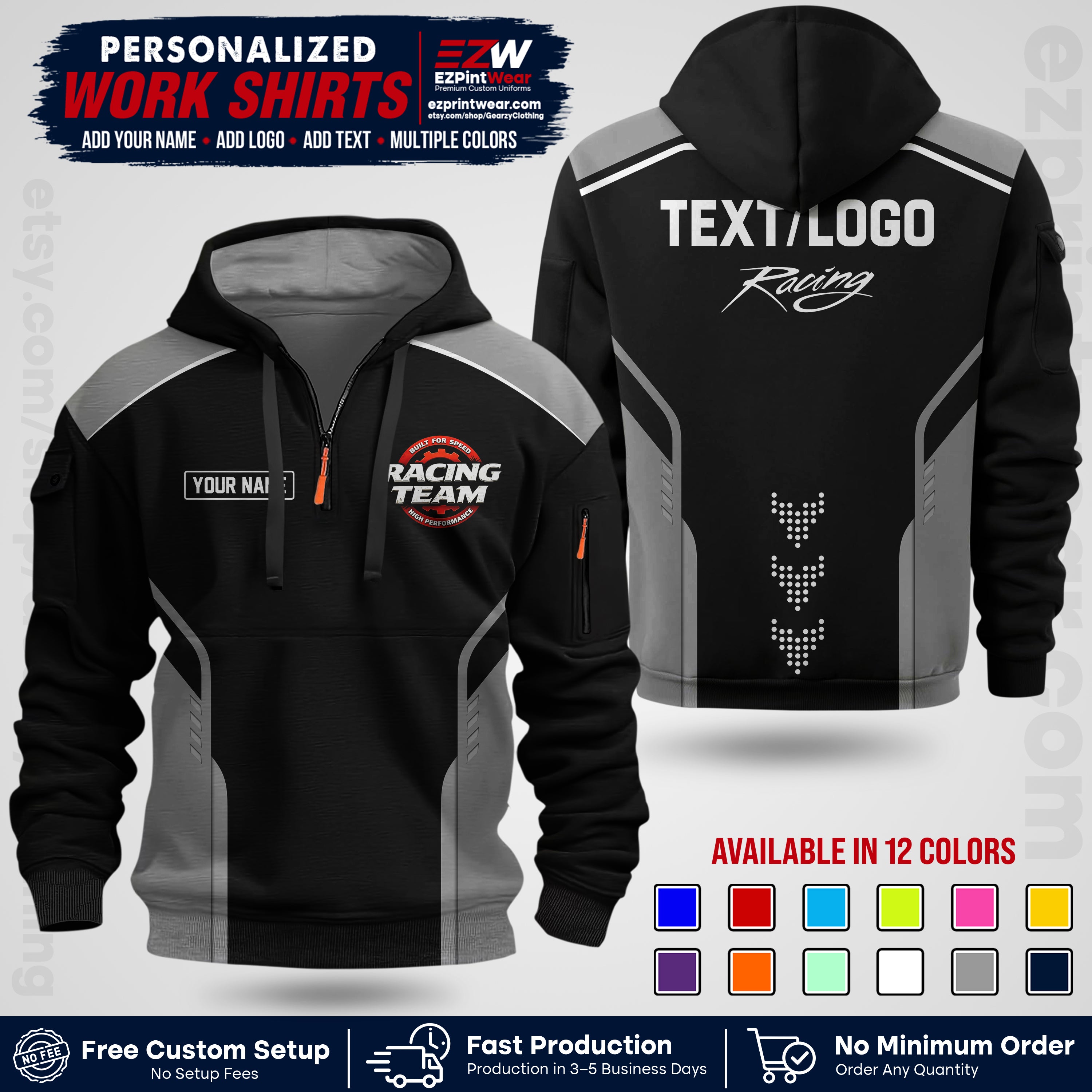 Custom Racing Shirt with Name, Logo & Text | Race Team Uniform | Crew Apparel RC09