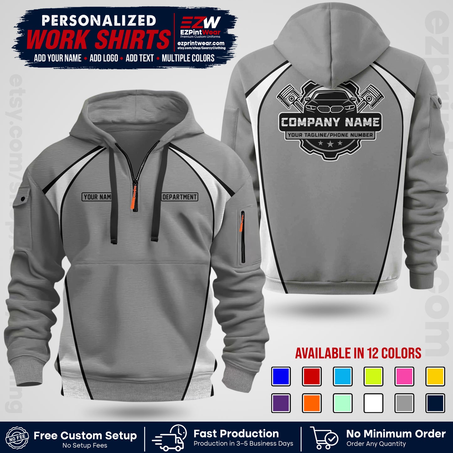 Custom Mechanic Work Shirt with Name, Logo & Text | Auto Shop Uniform | Workwear MCN 09