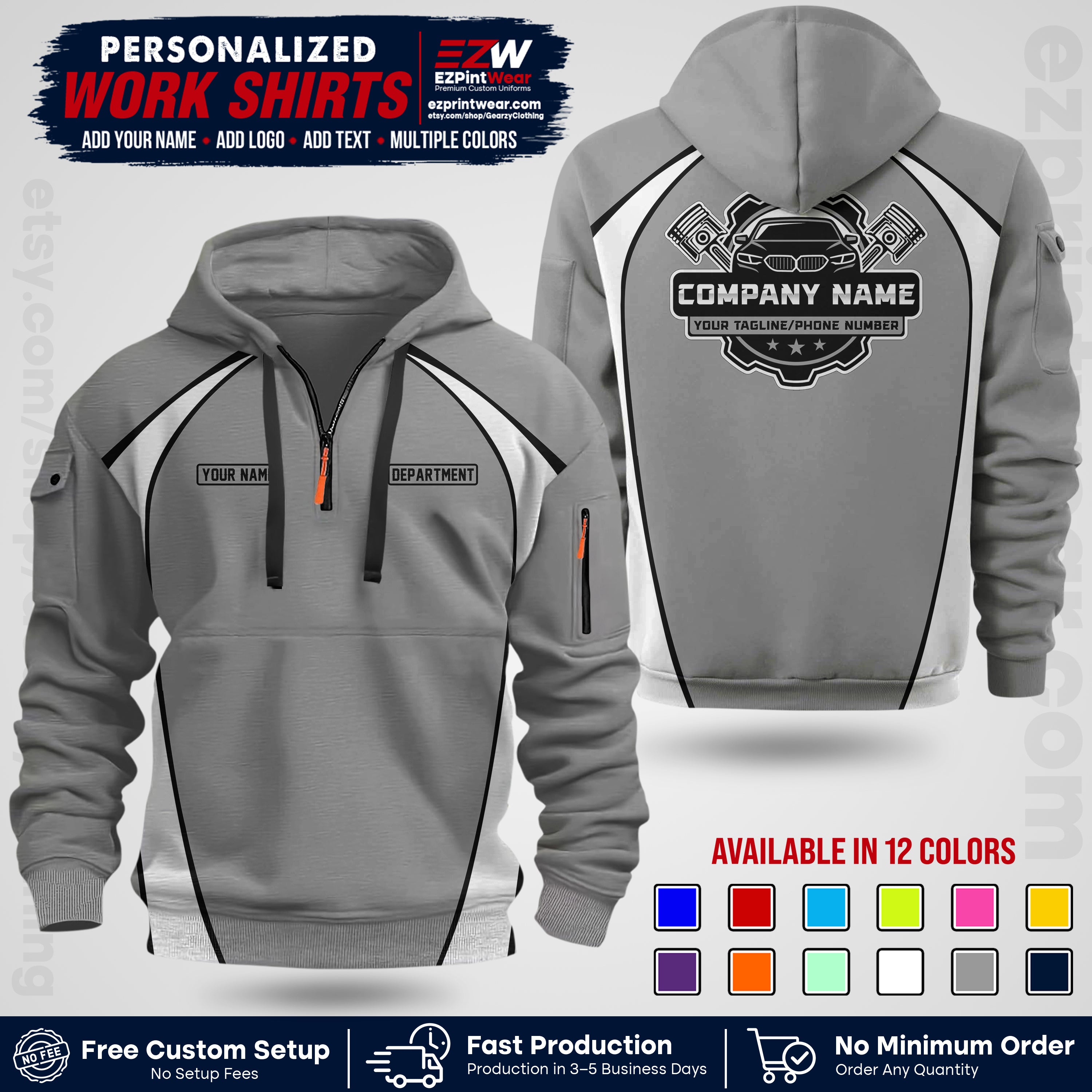 Custom Mechanic Work Shirt with Name, Logo & Text | Auto Shop Uniform | Workwear MCN 09
