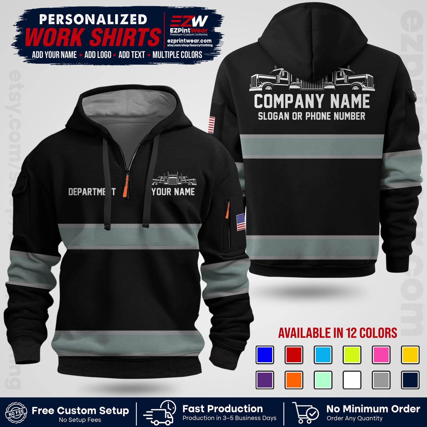 Personalized Truck Driver Workwear Uniform | Custom Safety Stripe Apparel | Non-Reflective Reflective Style Design TW04