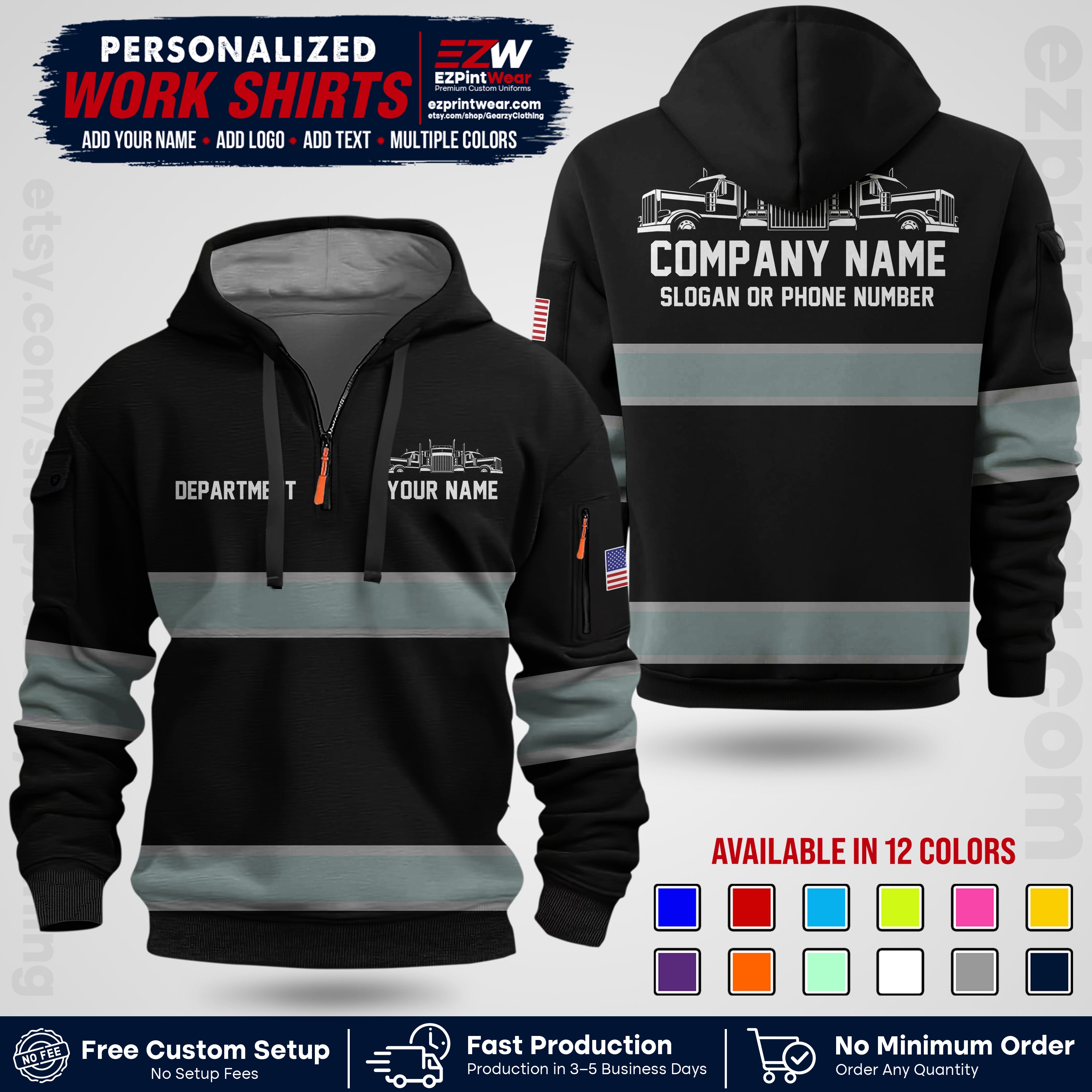 Personalized Truck Driver Workwear Uniform | Custom Safety Stripe Apparel | Non-Reflective Reflective Style Design TW04