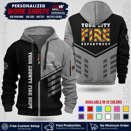 Custom Fire Department Shirt with Name, City Logo & Text | Firefighter Uniform | Button Up Work Shirt FF06