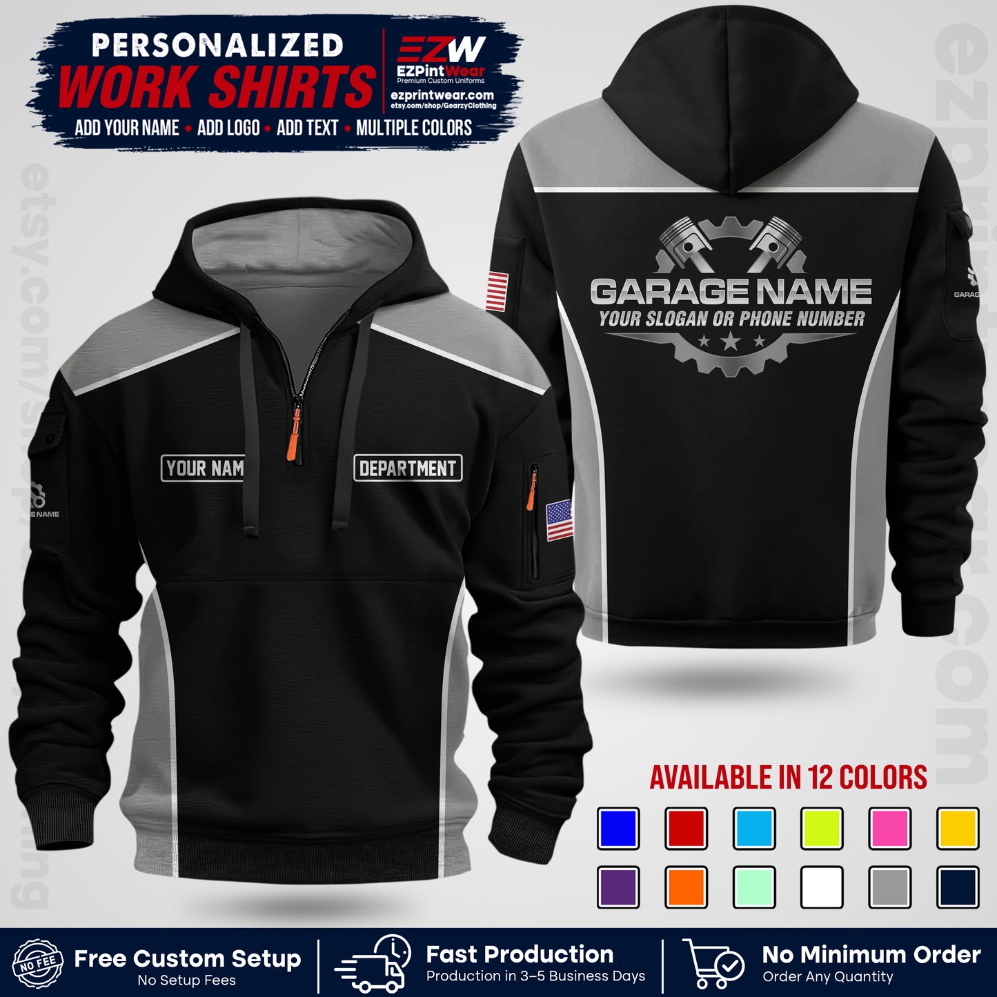 Custom Mechanic Work Shirt with Name, Logo & Text | Auto Shop Uniform | Workwear MCN 07