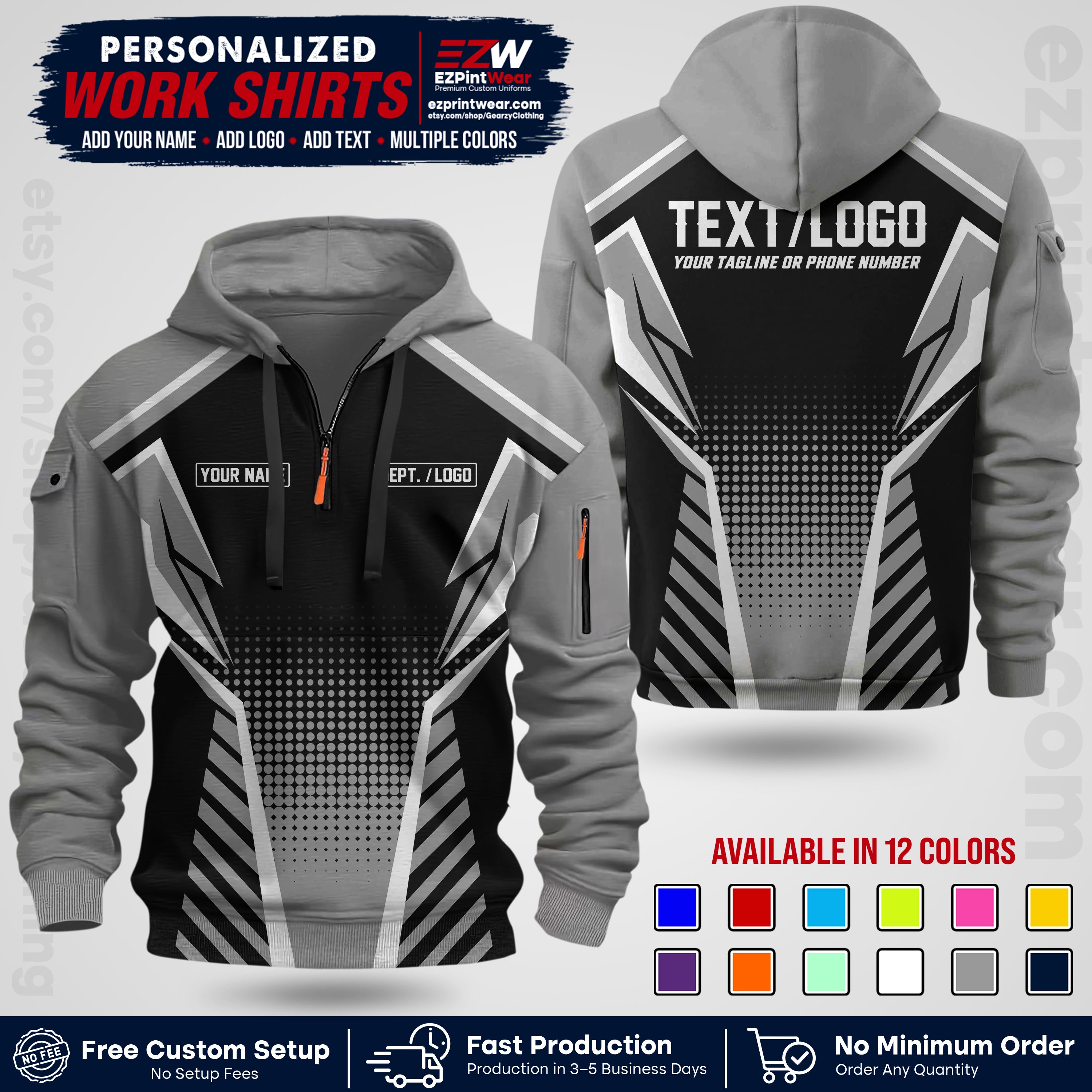 Custom All Over Print Work Uniform Shirt with Name, Logo & Text | Custom Hawaiian Shirt | Company Shirt | Employee Uniform UNF13
