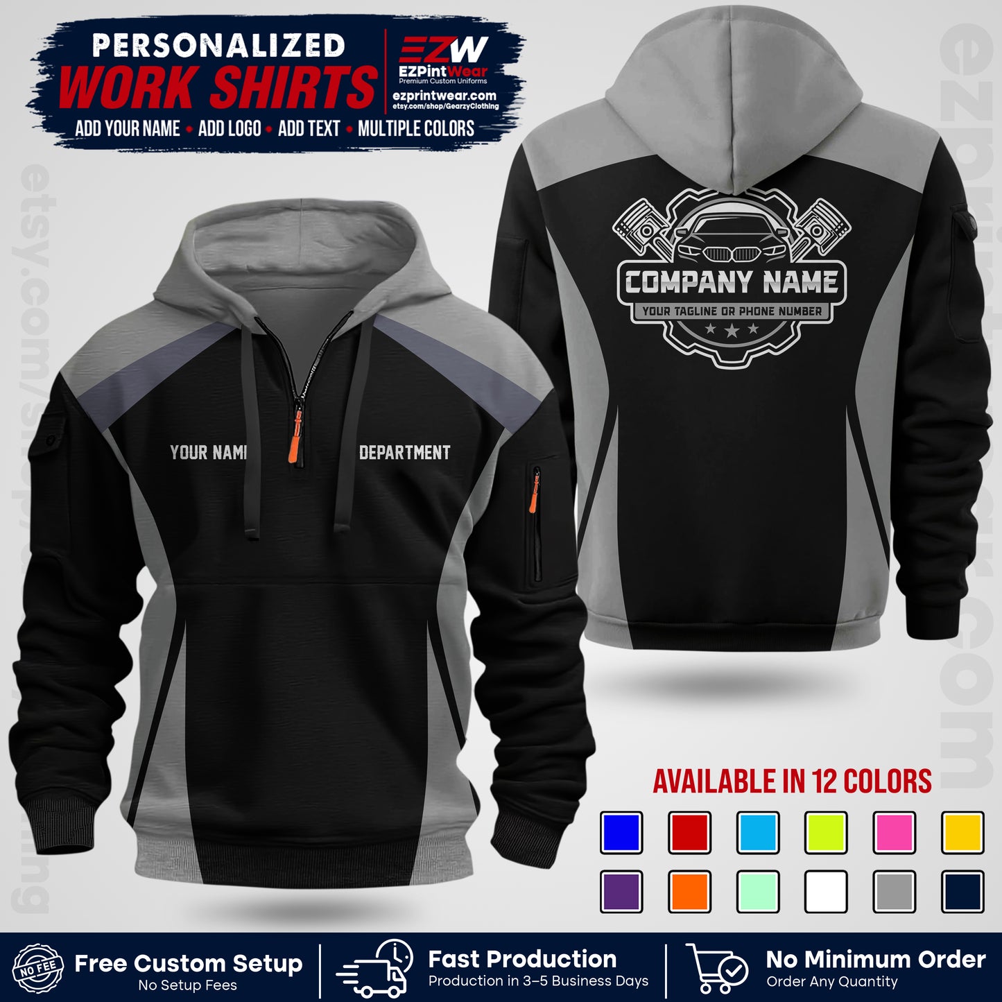 Custom Mechanic Work Shirt with Name, Logo & Text | Auto Shop Uniform | Workwear MCN 08