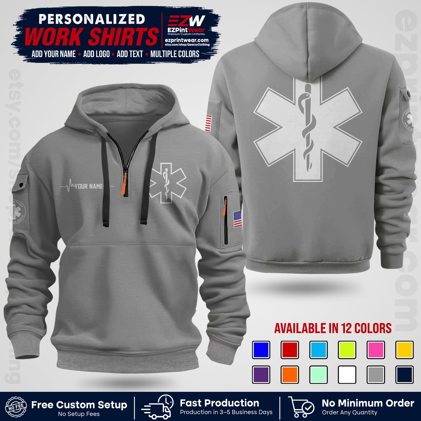 Custom EMS Shirt with Name, Logo & Text | EMS Team Uniform | First Responder Workwear EMSU04